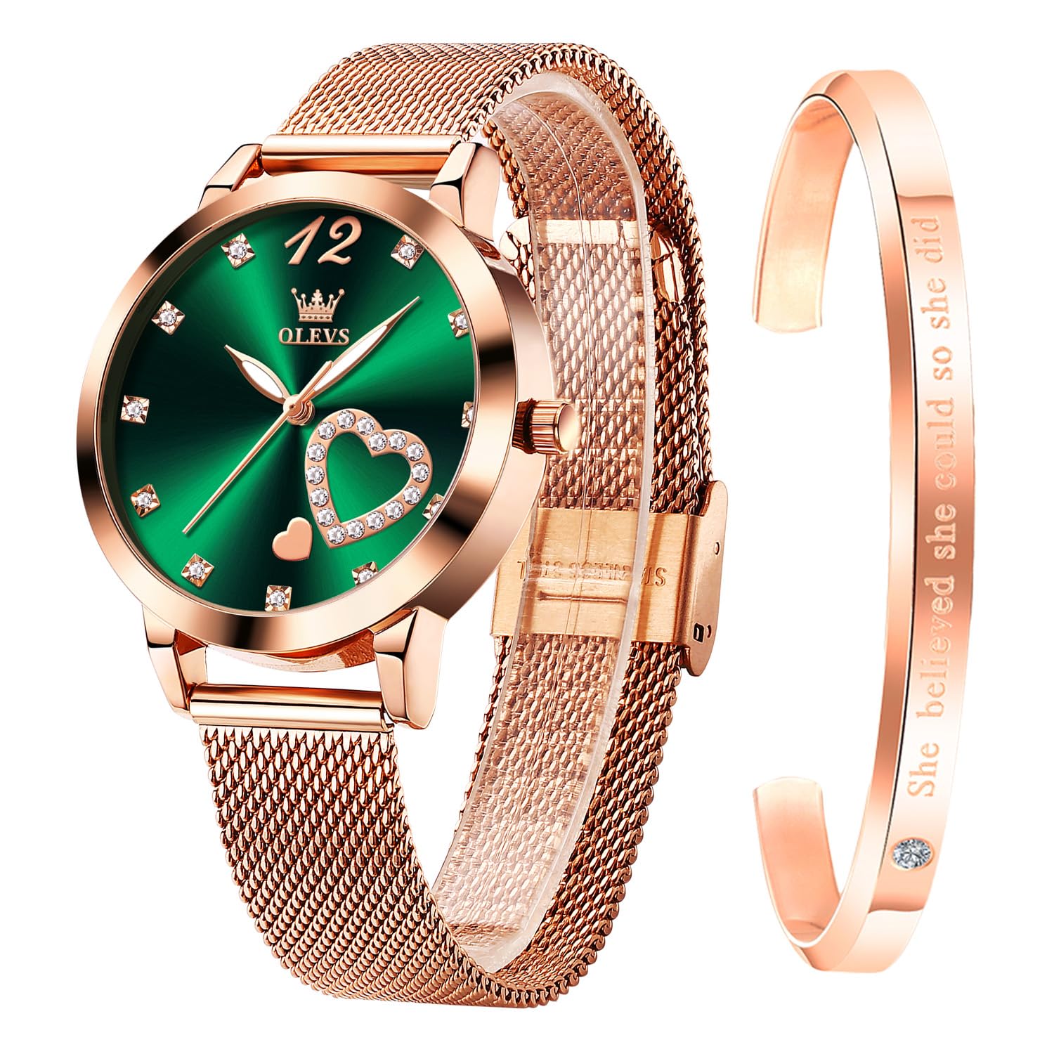 Foto 2 pulgar | Reloj Olevs Rose Gold Para Mujer Con Correa De Malla Impermeable - Venta Internacional.