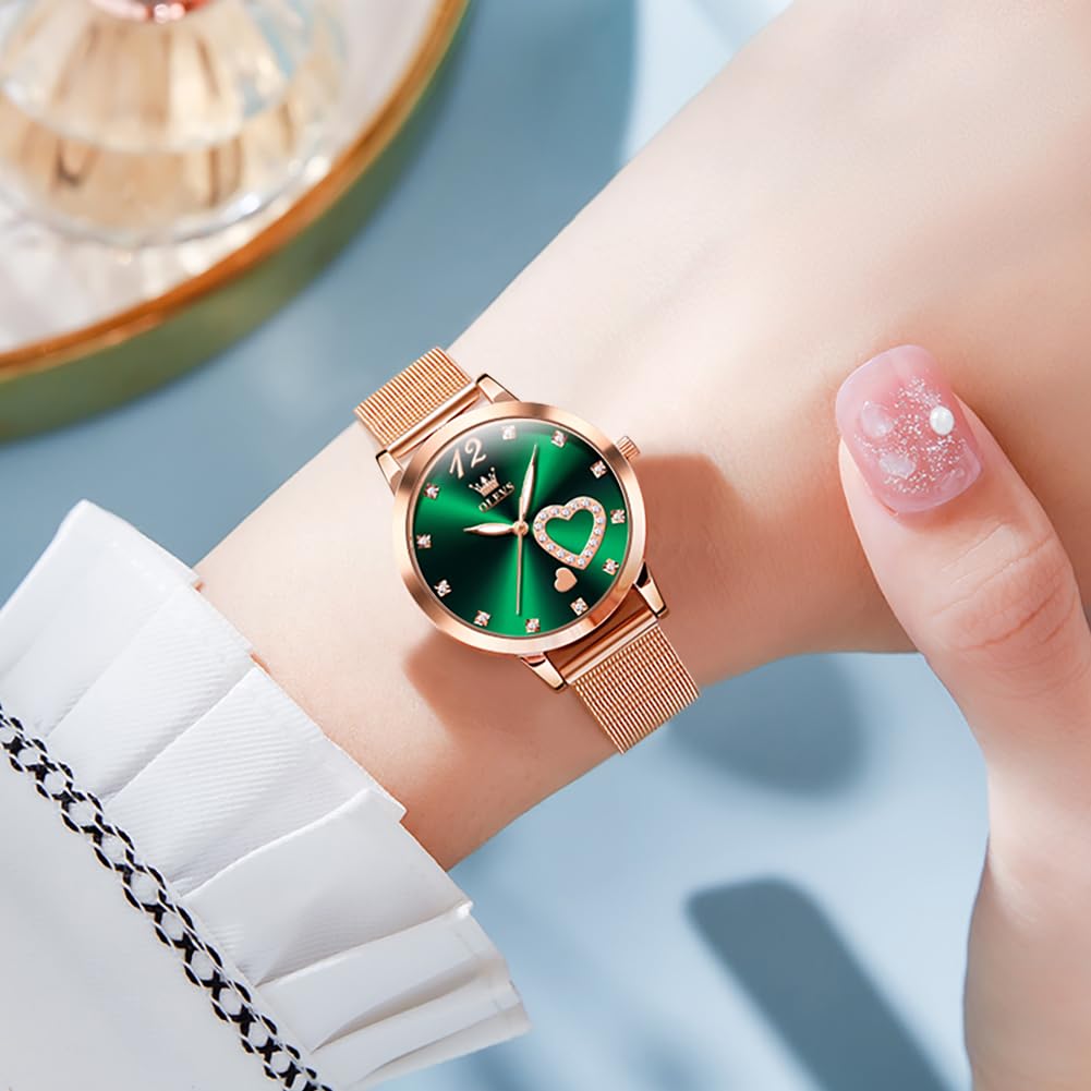 Foto 3 | Reloj Olevs Rose Gold Para Mujer Con Correa De Malla Impermeable - Venta Internacional.