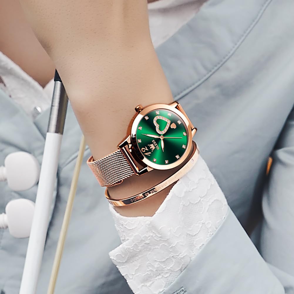 Foto 5 pulgar | Reloj Olevs Rose Gold Para Mujer Con Correa De Malla Impermeable - Venta Internacional.