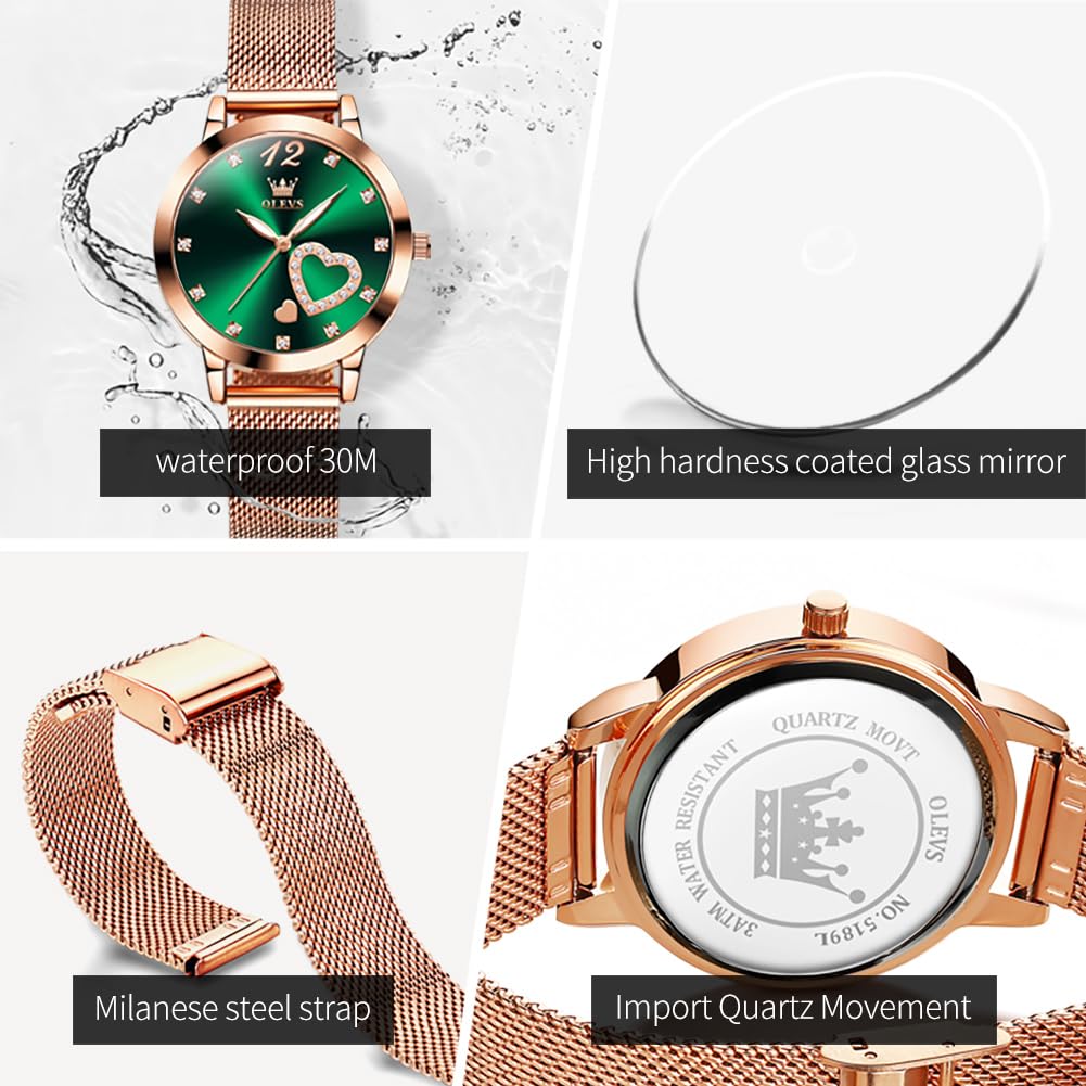 Foto 6 pulgar | Reloj Olevs Rose Gold Para Mujer Con Correa De Malla Impermeable - Venta Internacional.
