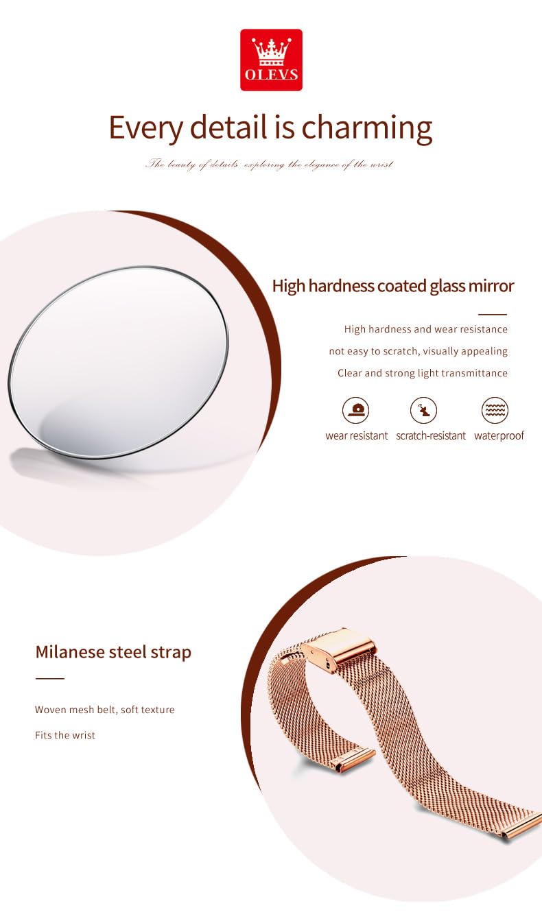 Foto 7 pulgar | Reloj Olevs Rose Gold Para Mujer Con Correa De Malla Impermeable - Venta Internacional.