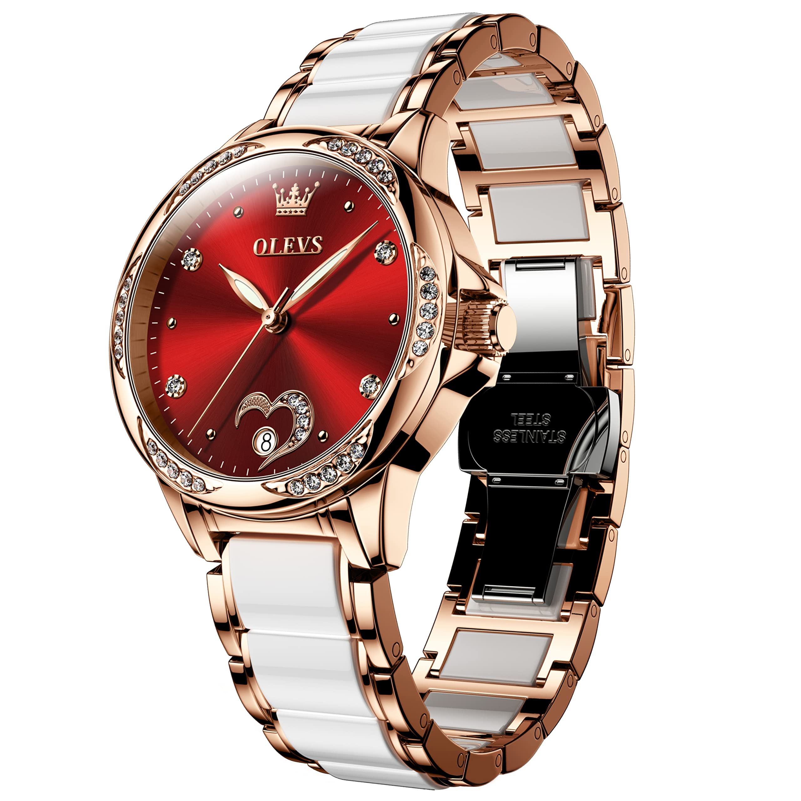 Foto 2 pulgar | Reloj Olevs Esfera Roja Acero Inoxidable para Mujer- Venta Internacional