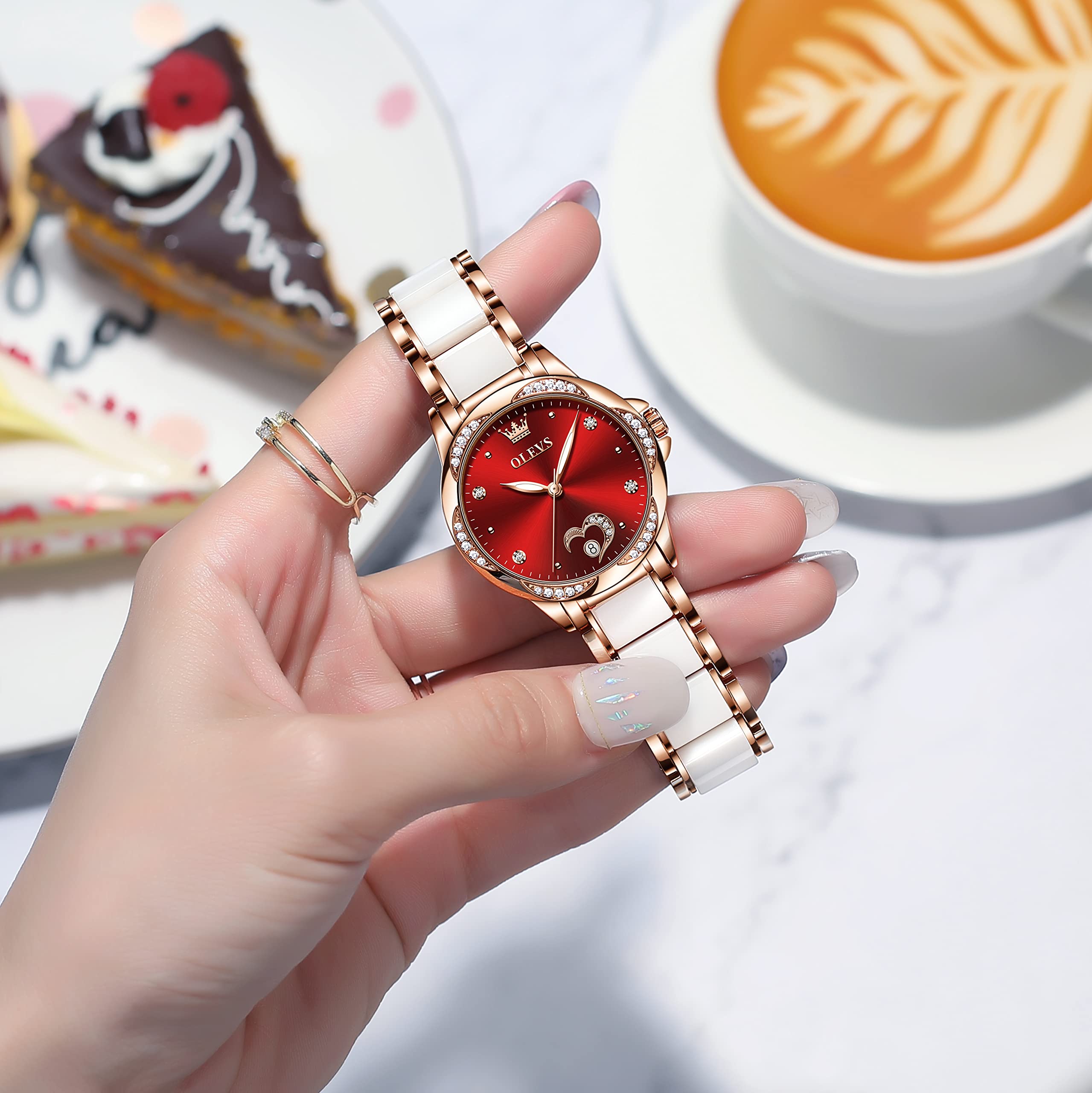 Foto 5 pulgar | Reloj Olevs Esfera Roja Acero Inoxidable para Mujer- Venta Internacional