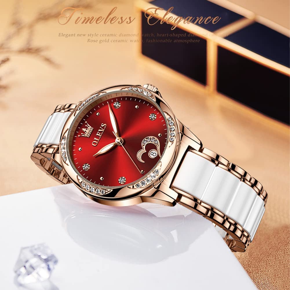 Foto 5 | Reloj Olevs Esfera Roja Acero Inoxidable para Mujer- Venta Internacional