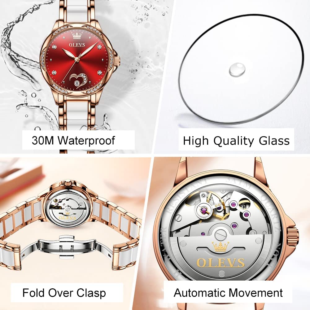 Foto 7 pulgar | Reloj Olevs Esfera Roja Acero Inoxidable para Mujer- Venta Internacional
