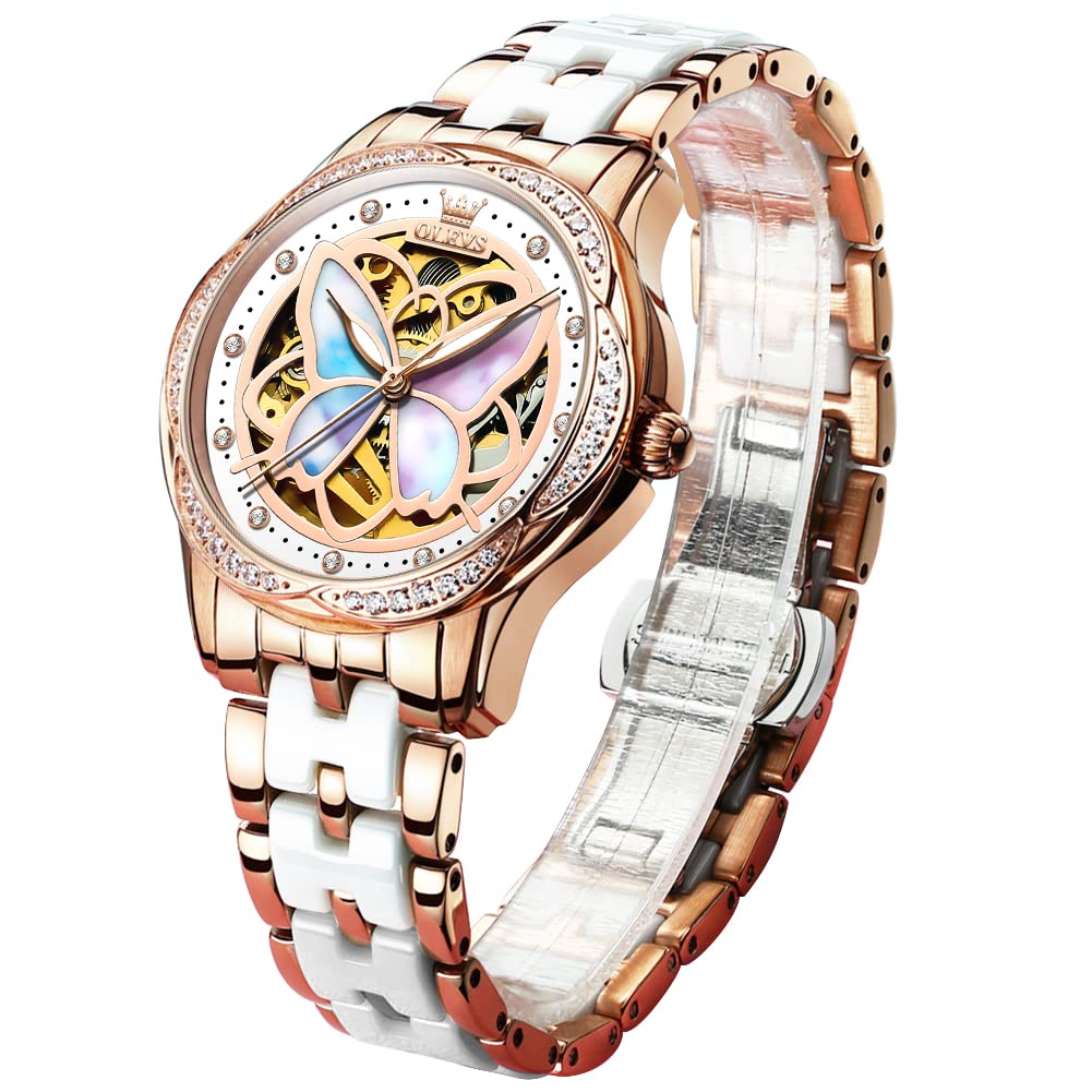 Foto 2 pulgar | Reloj Olevs Butterfly White Ceramic Automatic para Mujer - Venta Internacional