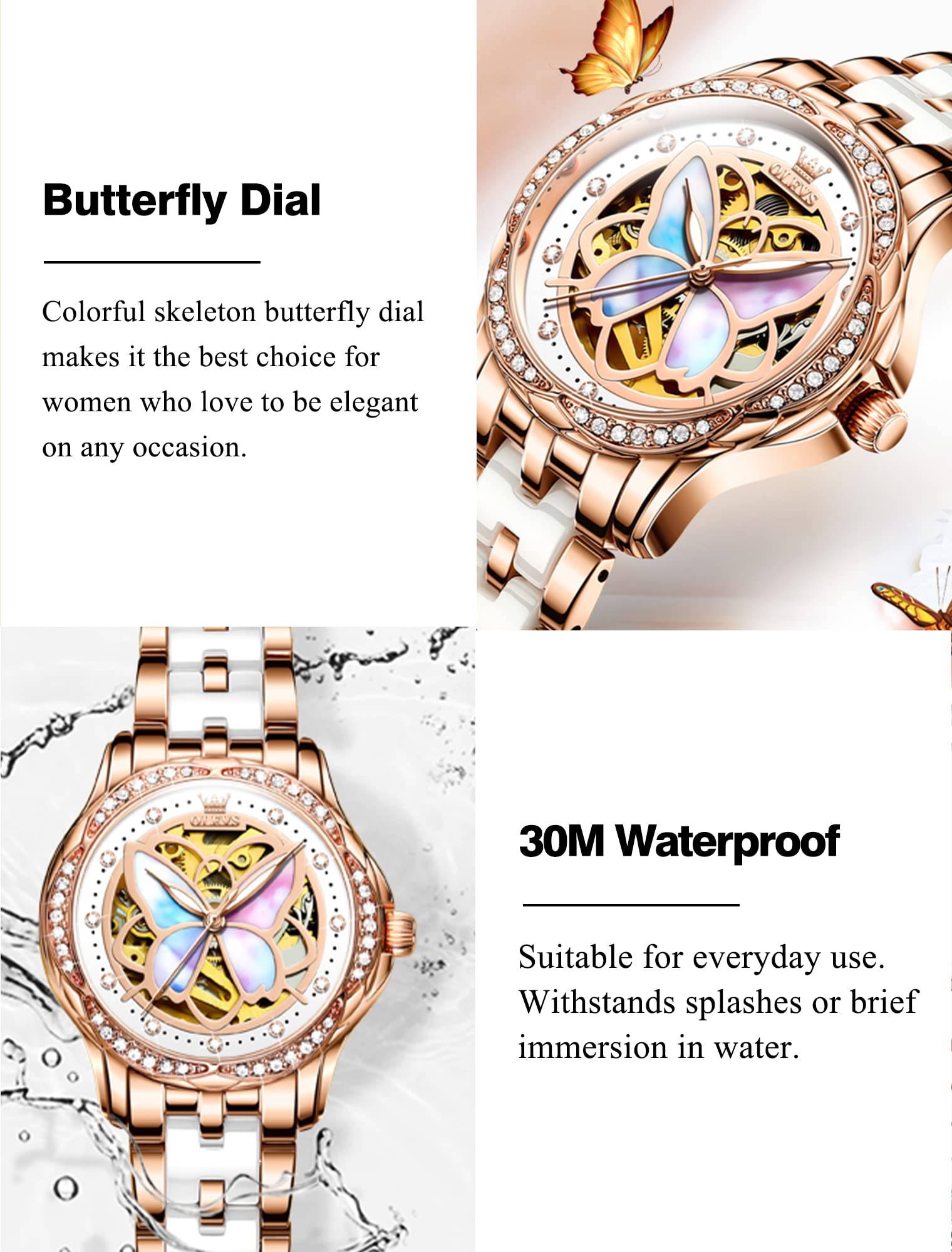 Foto 6 pulgar | Reloj Olevs Butterfly White Ceramic Automatic para Mujer - Venta Internacional