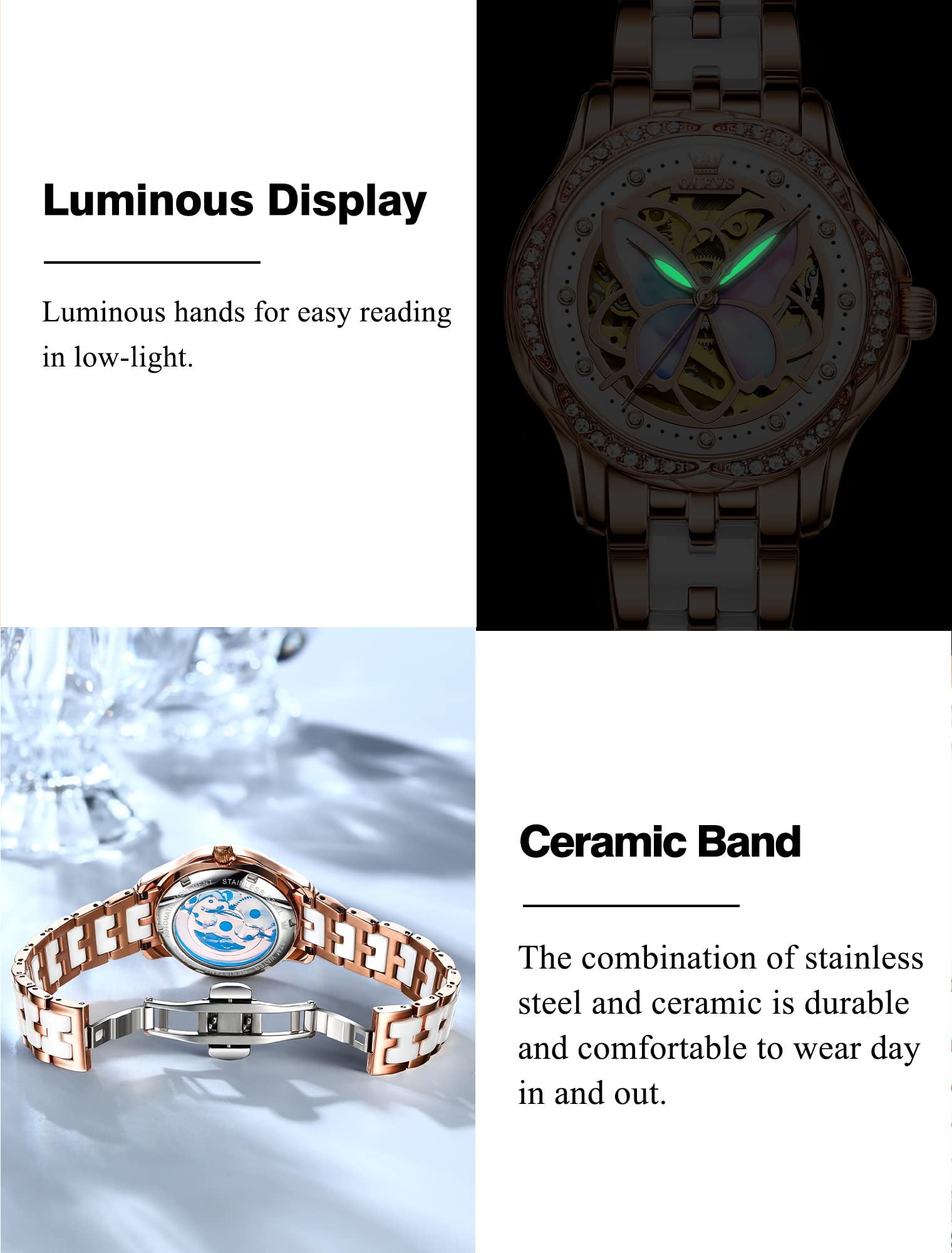 Foto 6 | Reloj Olevs Butterfly White Ceramic Automatic para Mujer - Venta Internacional