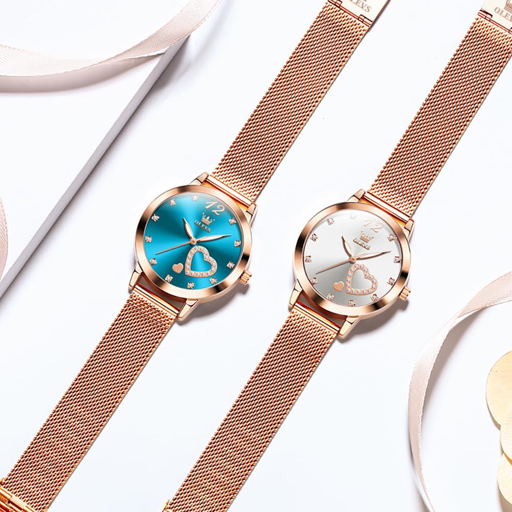 Foto 3 pulgar | Set de Reloj + Pulsera Olevs Dorado Rosa Minimalista para Mujer - Venta Internacional
