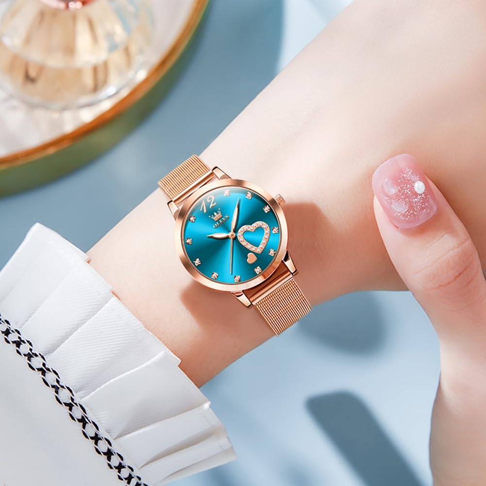 Foto 5 pulgar | Set de Reloj + Pulsera Olevs Dorado Rosa Minimalista para Mujer - Venta Internacional