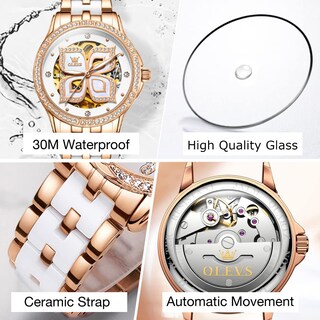 Foto 5 | Reloj Olevs Lucky Four Leaf Clover de Cerámica Blanca para Mujer - Venta Internacional