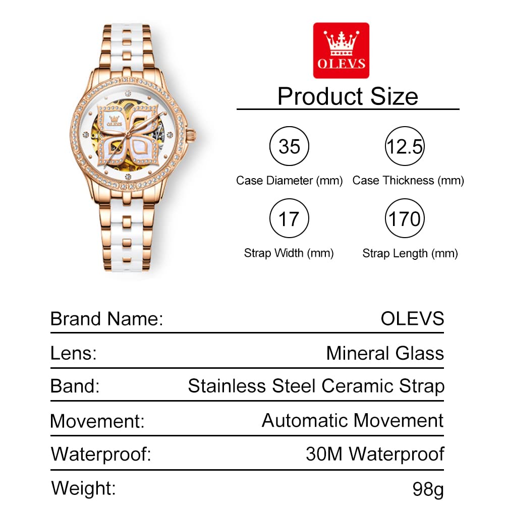 Foto 6 | Reloj Olevs Lucky Four Leaf Clover de Cerámica Blanca para Mujer - Venta Internacional