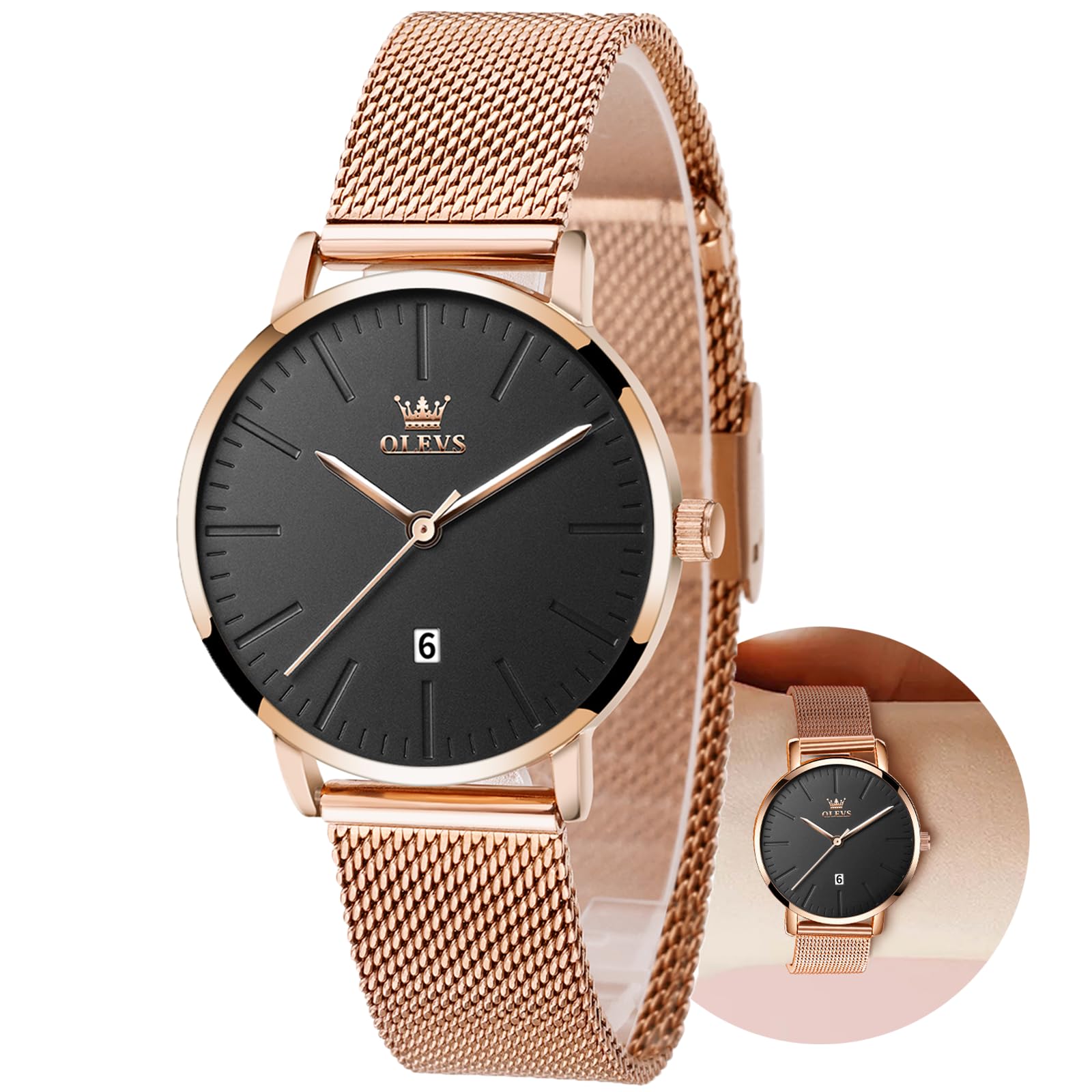 Reloj Olevs para Mujer Acero Inoxidable Dorado Rosa Impermeable - Venta Internacional