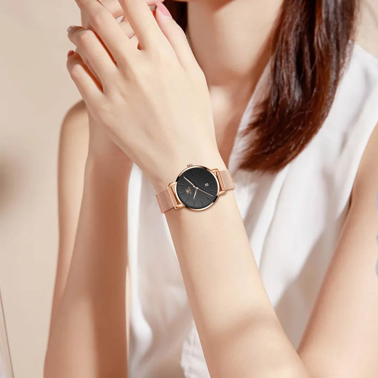 Foto 5 pulgar | Reloj Olevs para Mujer Acero Inoxidable Dorado Rosa Impermeable - Venta Internacional