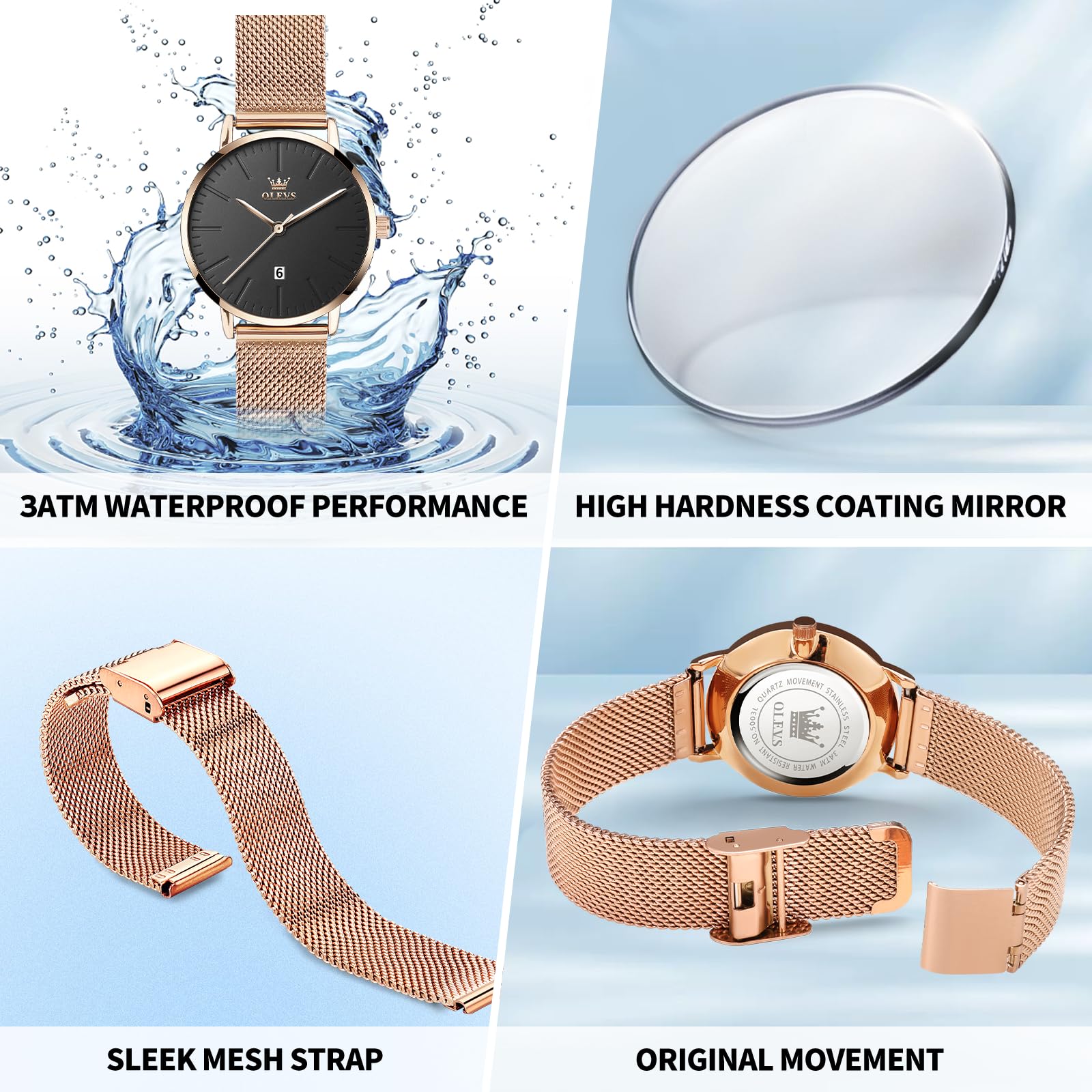 Foto 7 pulgar | Reloj Olevs para Mujer Acero Inoxidable Dorado Rosa Impermeable - Venta Internacional