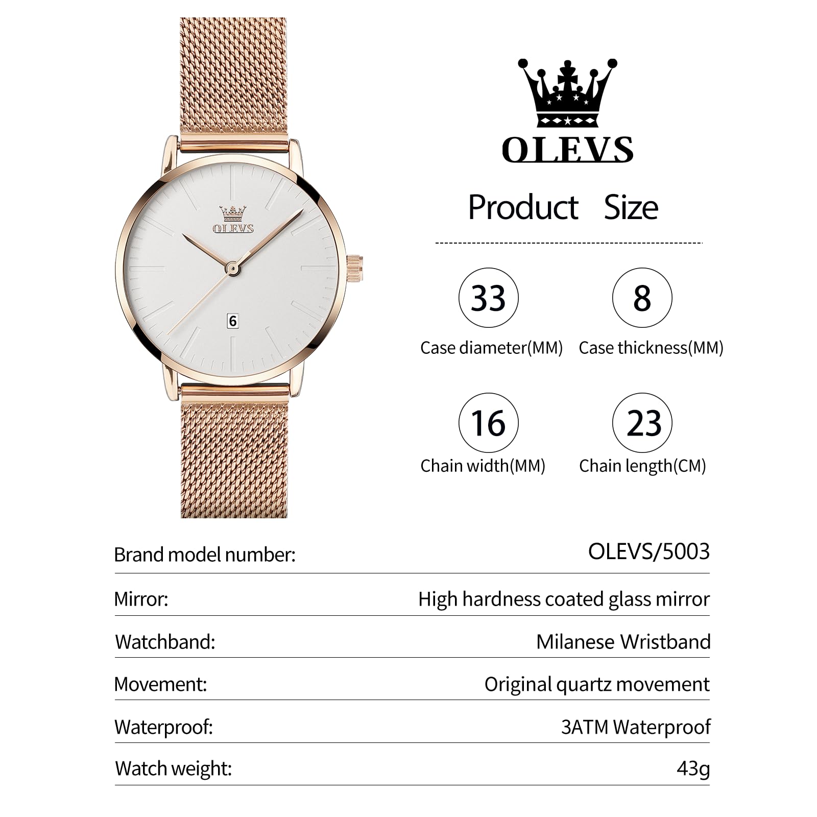 Foto 6 pulgar | Reloj Olevs color Rose Gold Impermeable para Mujer - Venta Internacional