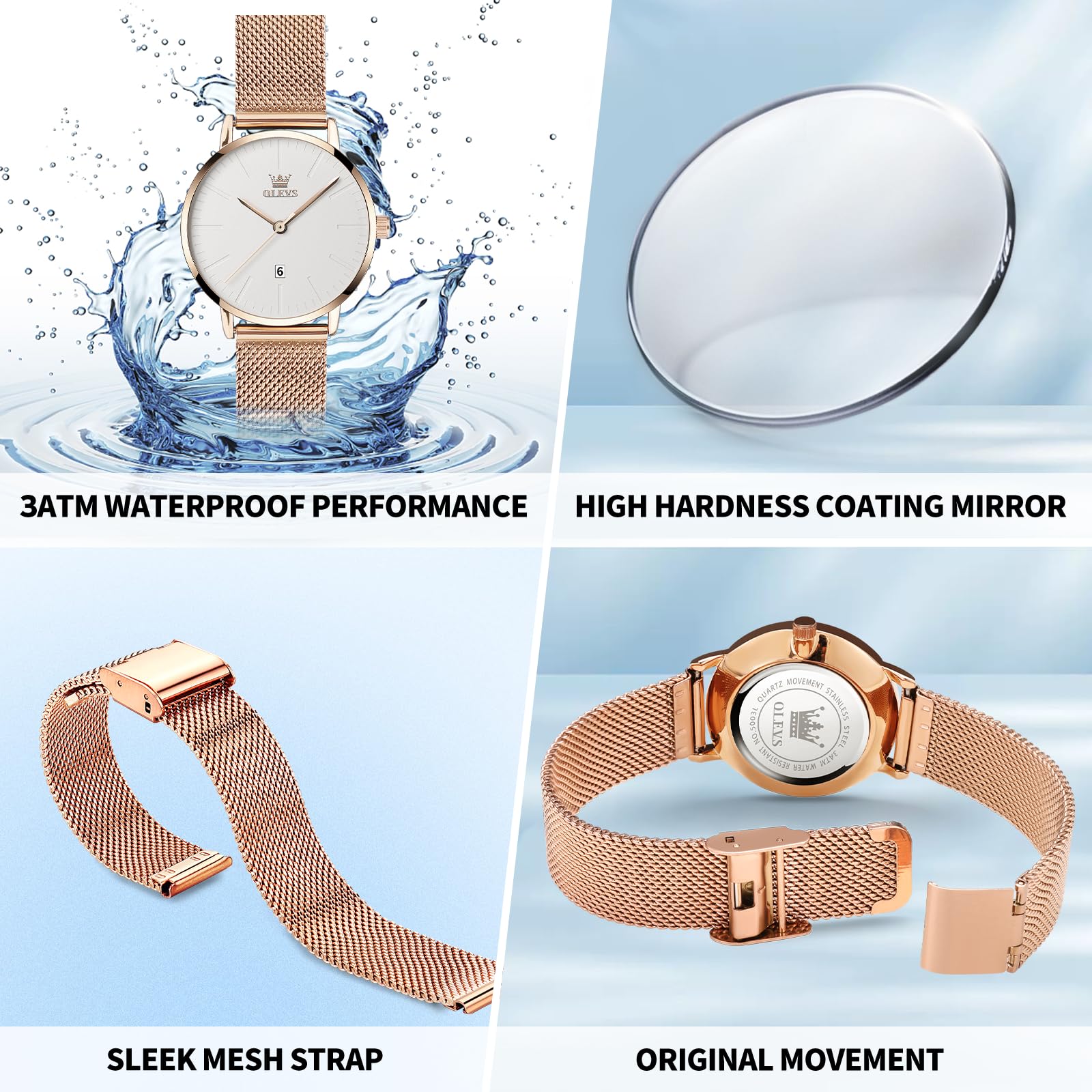 Foto 7 pulgar | Reloj Olevs color Rose Gold Impermeable para Mujer - Venta Internacional