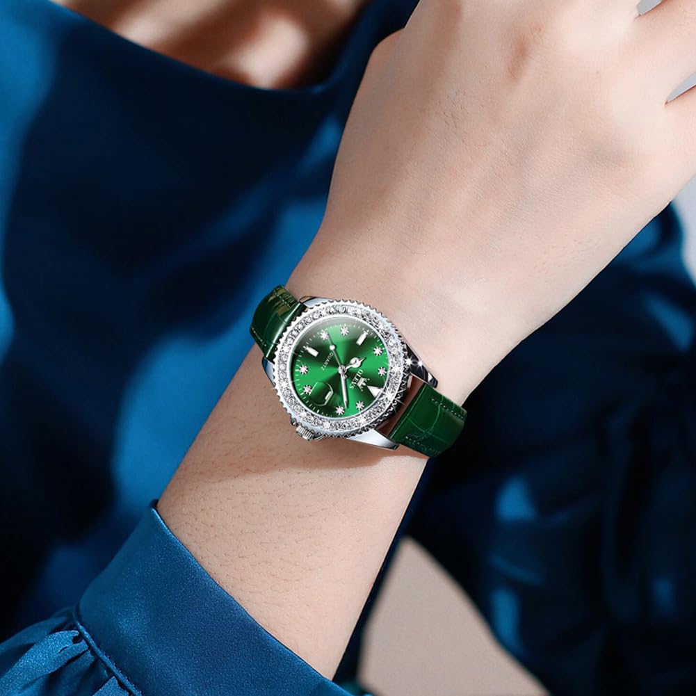 Foto 3 pulgar | Reloj Olevs de Cuero Verde para Mujer - Venta Internacional
