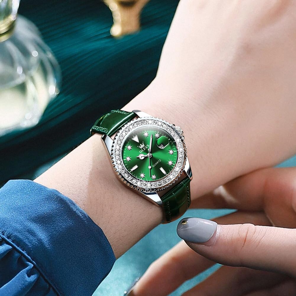 Foto 4 pulgar | Reloj Olevs de Cuero Verde para Mujer - Venta Internacional