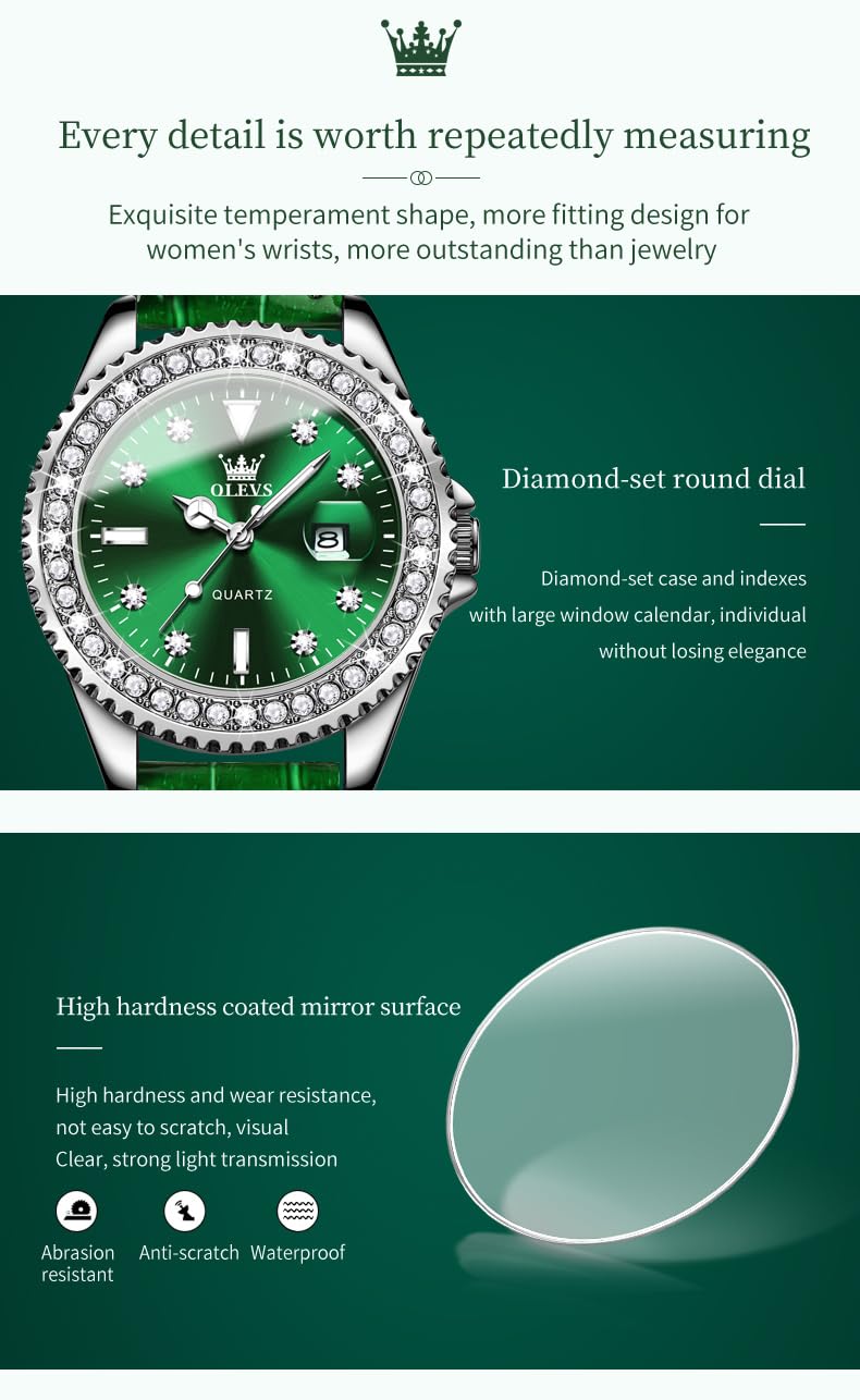 Foto 6 pulgar | Reloj Olevs de Cuero Verde para Mujer - Venta Internacional