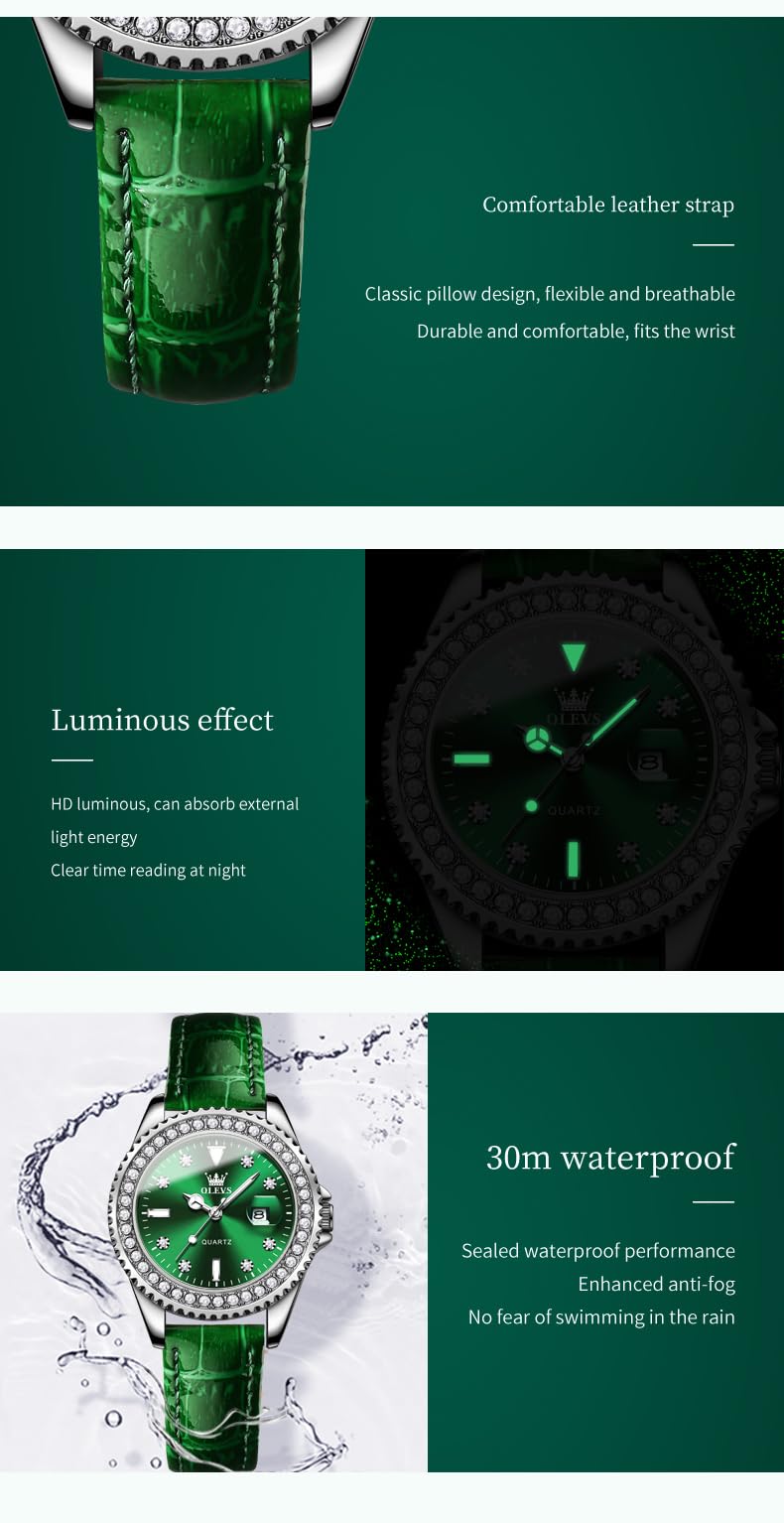 Foto 7 pulgar | Reloj Olevs de Cuero Verde para Mujer - Venta Internacional