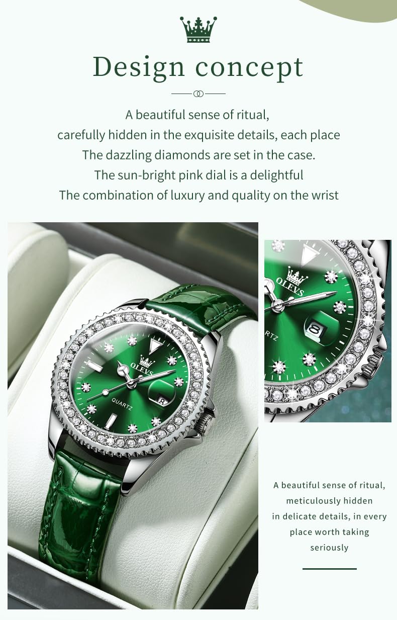 Foto 8 pulgar | Reloj Olevs de Cuero Verde para Mujer - Venta Internacional