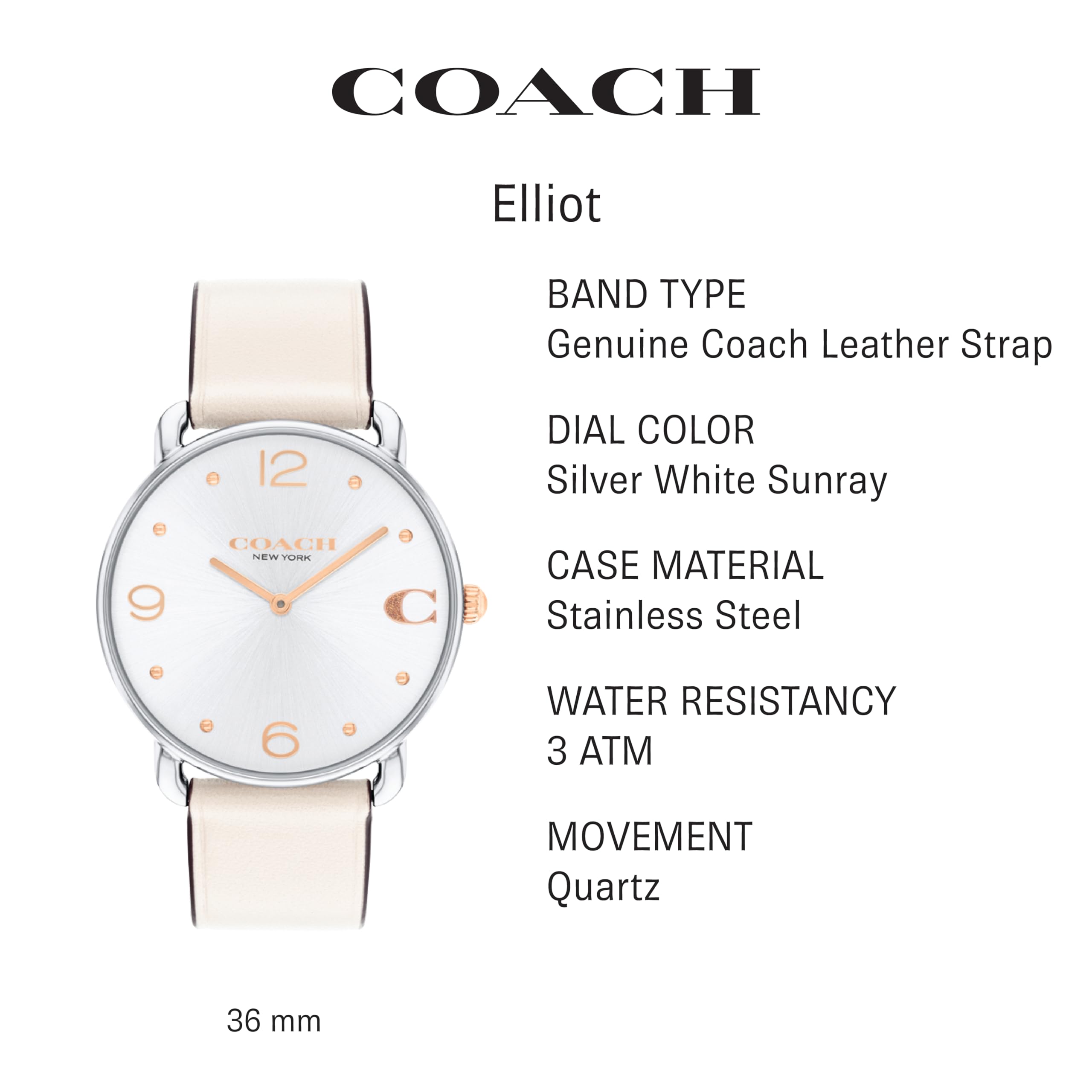 Foto 2 | Correa De Piel Color Tiza Watch Coach Elliot Para Mujer 14504200 - Venta Internacional.