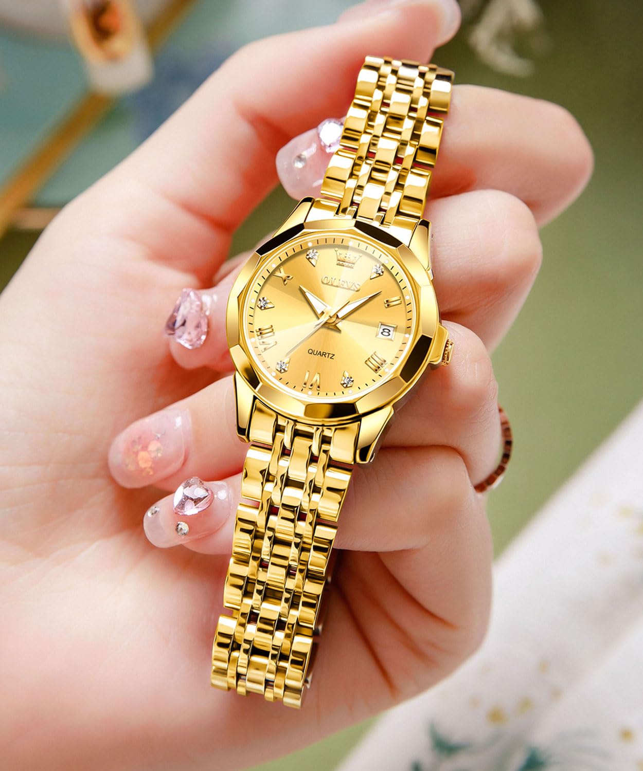 Foto 4 pulgar | Reloj Olevs Gold de Acero Inoxidable Impermeable Para Mujer - Venta Internacional