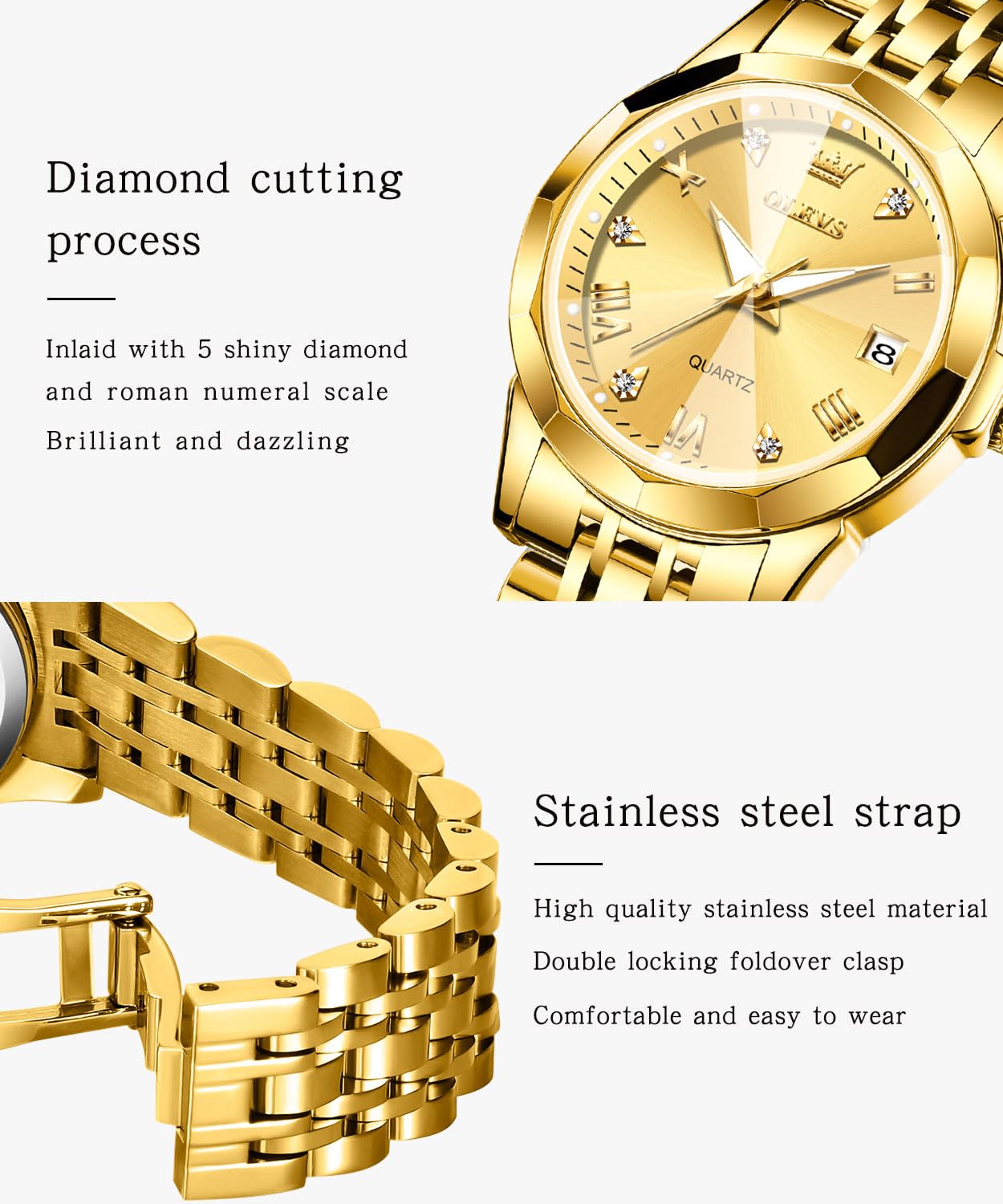 Foto 6 pulgar | Reloj Olevs Gold de Acero Inoxidable Impermeable Para Mujer - Venta Internacional