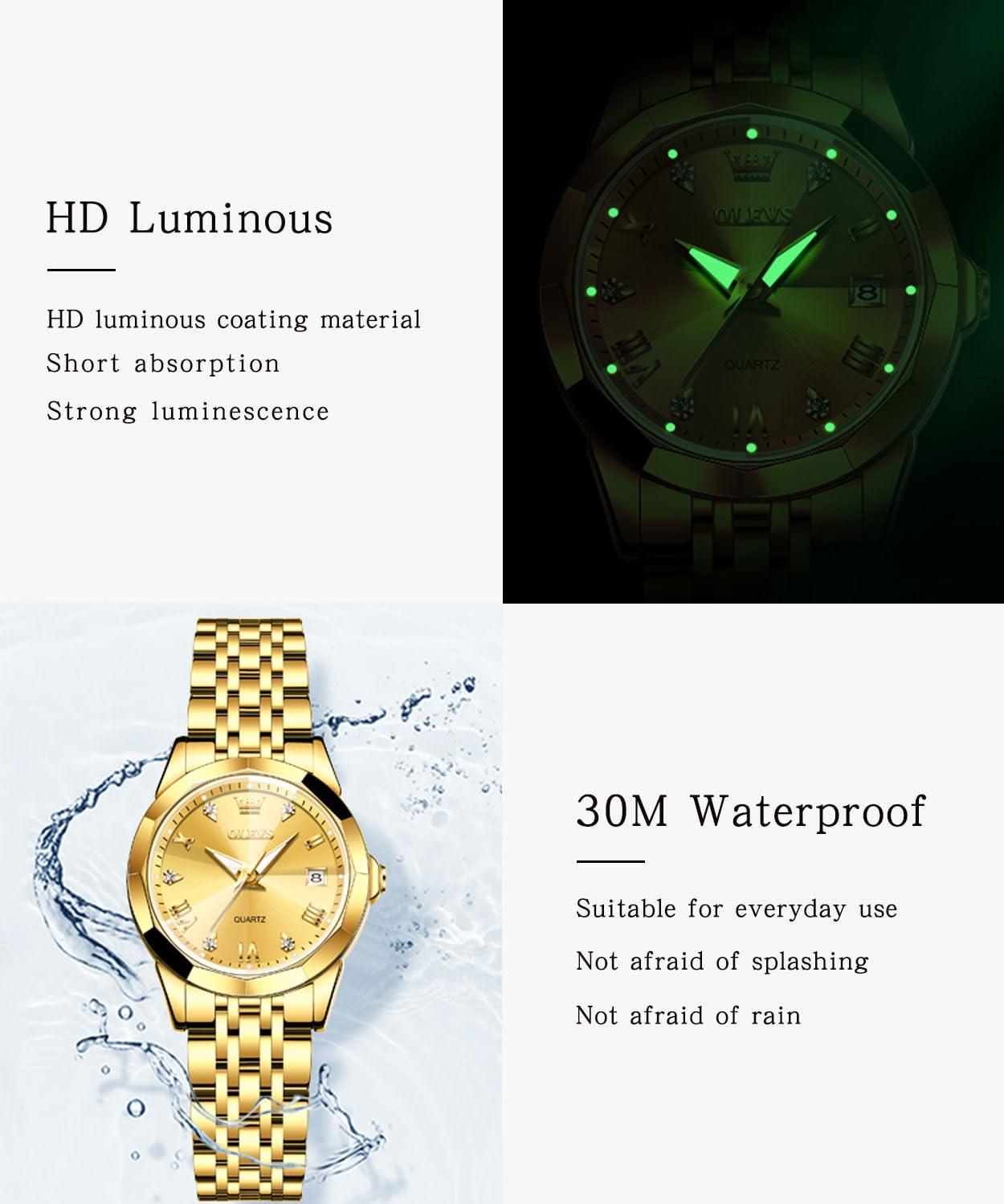 Foto 6 | Reloj Olevs Gold de Acero Inoxidable Impermeable Para Mujer - Venta Internacional