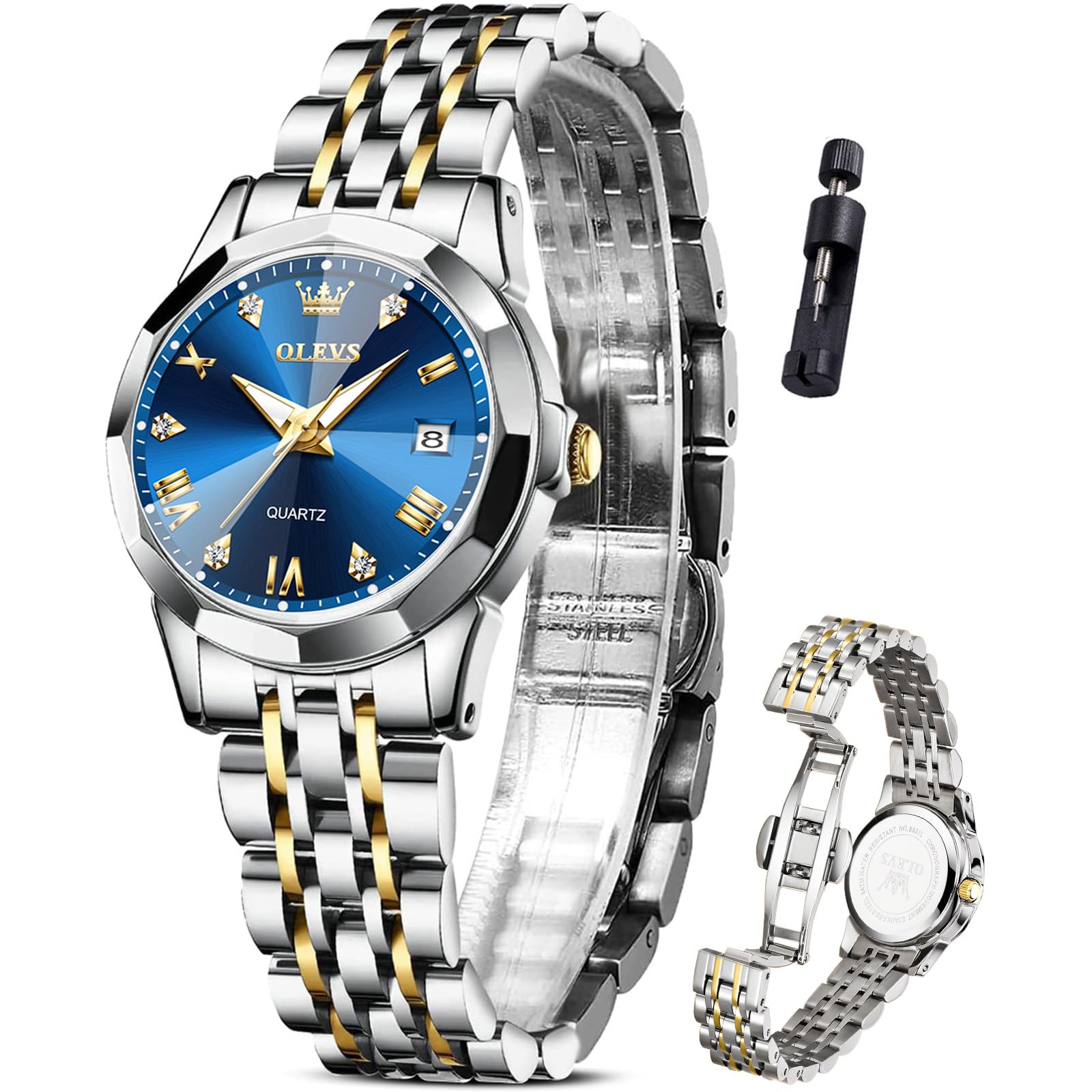 Foto 2 pulgar | Reloj Olevs Para Mujer Impermeable En Dos Tonos Con Diamante Romano - Venta Internacional