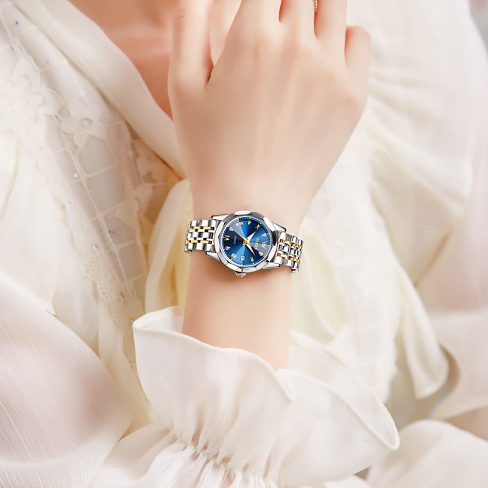 Foto 3 pulgar | Reloj Olevs Para Mujer Impermeable En Dos Tonos Con Diamante Romano - Venta Internacional