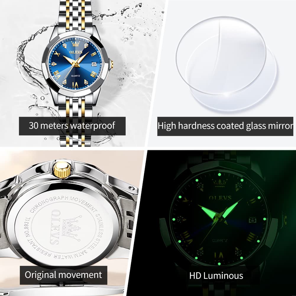 Foto 6 pulgar | Reloj Olevs Para Mujer Impermeable En Dos Tonos Con Diamante Romano - Venta Internacional