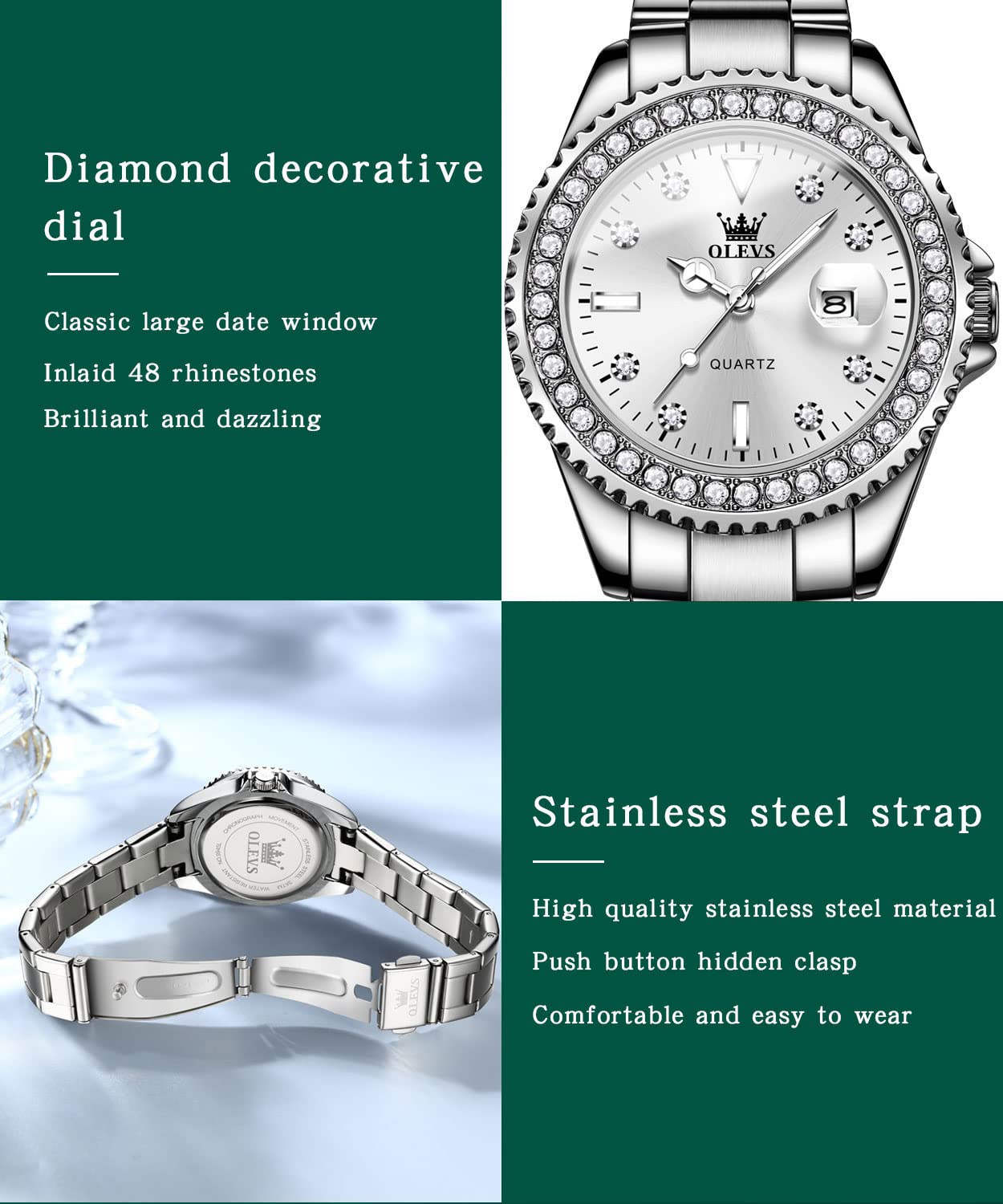 Foto 6 pulgar | Reloj Olevs Plateado para Mujer-Venta Internacional