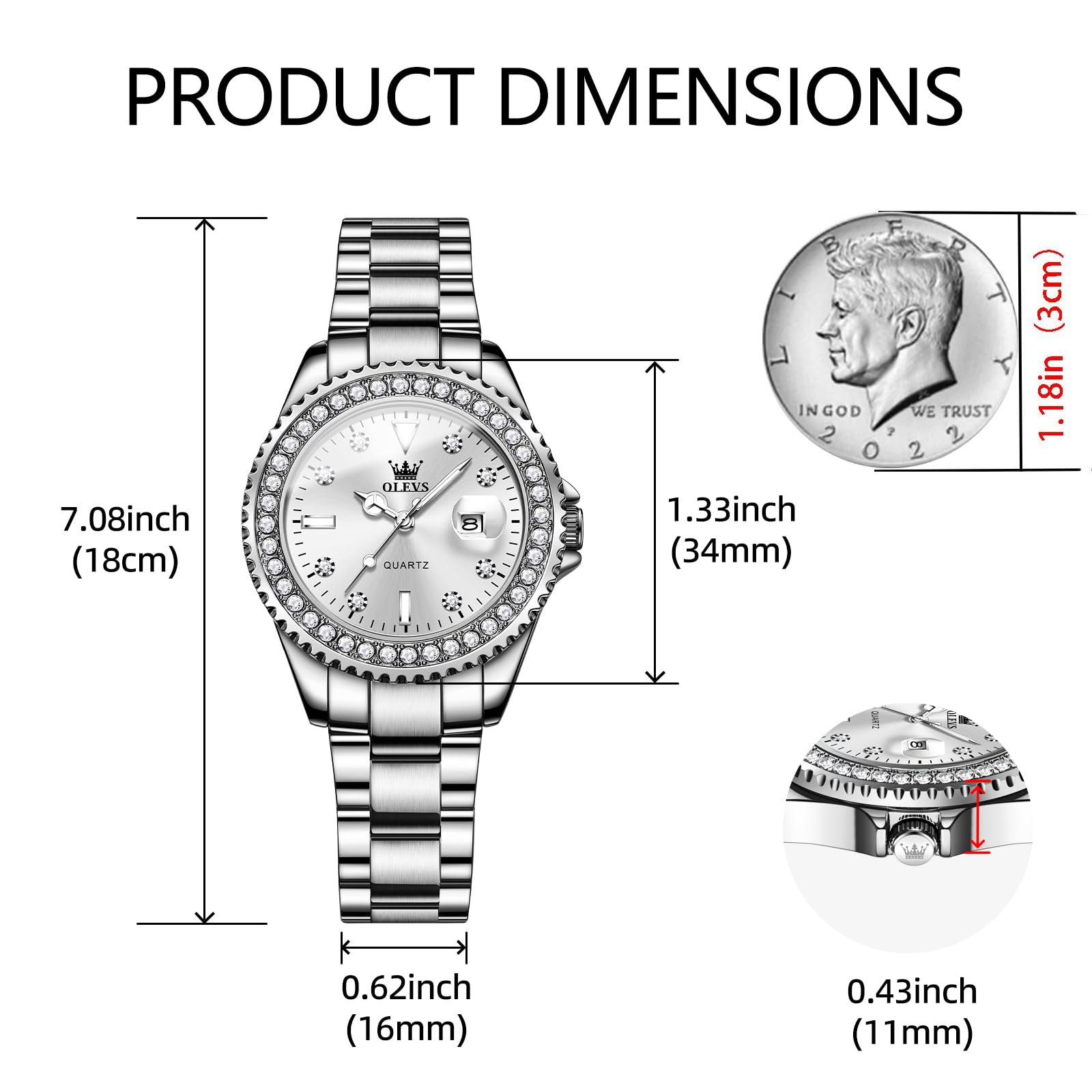Foto 8 pulgar | Reloj Olevs Plateado para Mujer-Venta Internacional