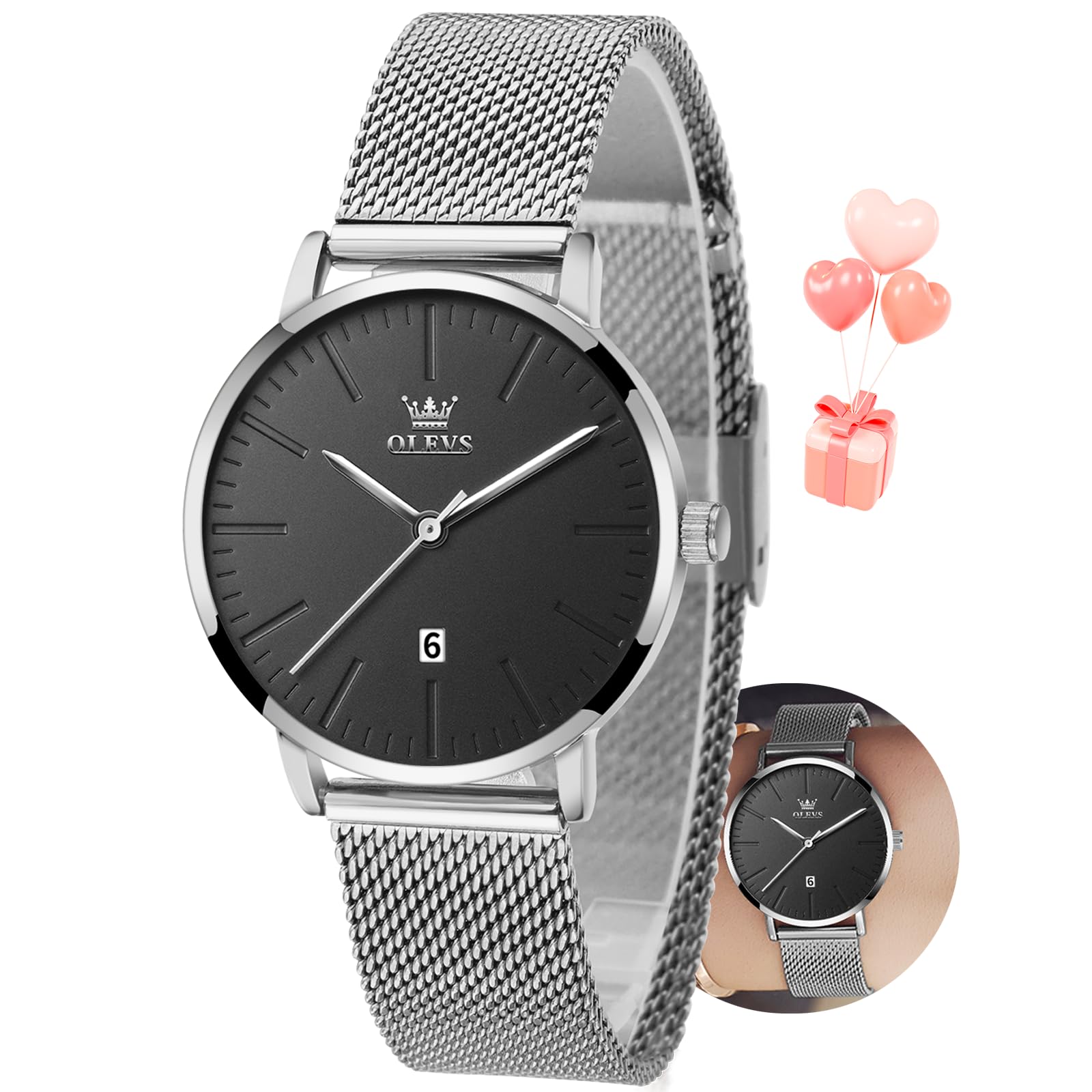 Reloj Olevs para Mujer Con Esfera Negra Plateada Y Acero Inoxidable - Venta Internacional