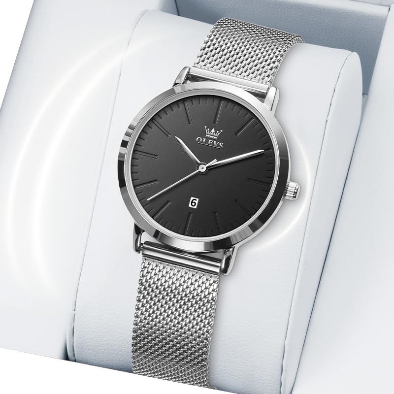 Foto 4 pulgar | Reloj Olevs para Mujer Con Esfera Negra Plateada Y Acero Inoxidable - Venta Internacional
