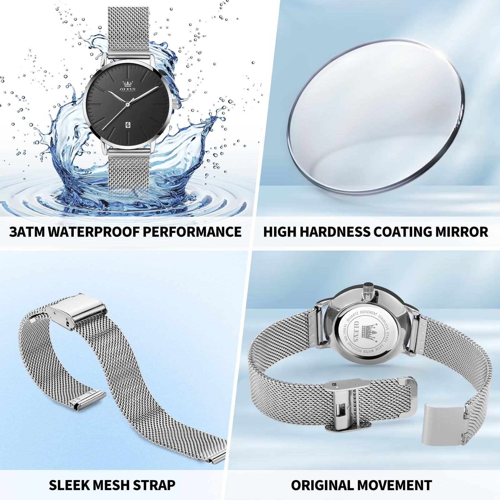 Foto 6 pulgar | Reloj Olevs para Mujer Con Esfera Negra Plateada Y Acero Inoxidable - Venta Internacional