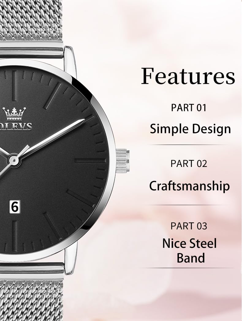 Foto 8 pulgar | Reloj Olevs para Mujer Con Esfera Negra Plateada Y Acero Inoxidable - Venta Internacional