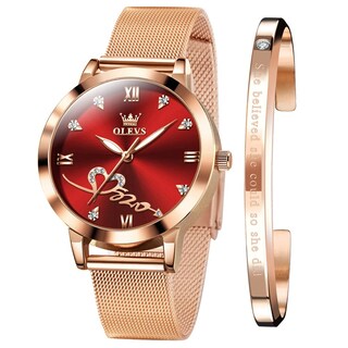 Foto 1 | Reloj Olevs para Mujer Correa De Malla De Oro Rosa A La Moda Impermeable - Venta Internacional