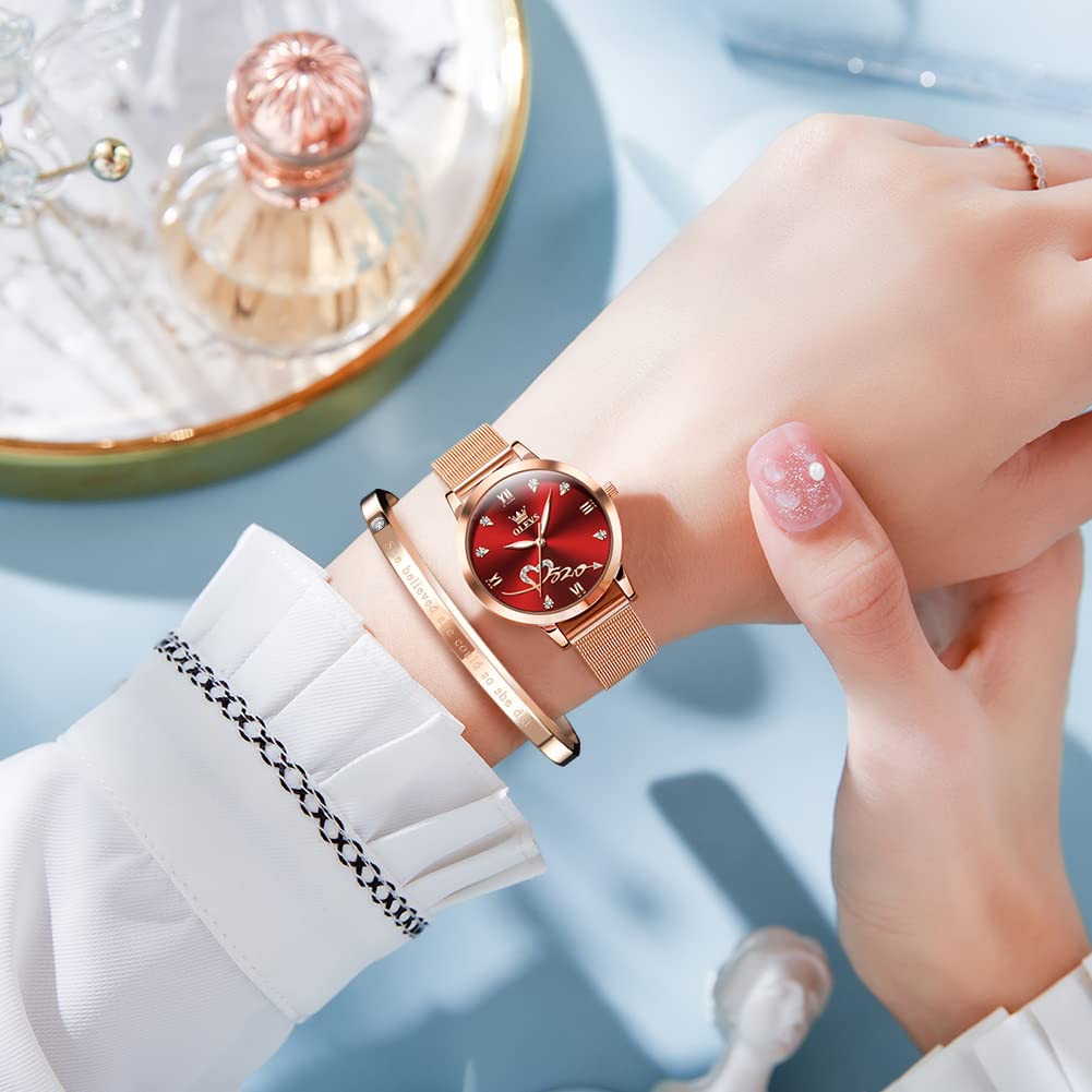 Foto 5 pulgar | Reloj Olevs para Mujer Correa De Malla De Oro Rosa A La Moda Impermeable - Venta Internacional