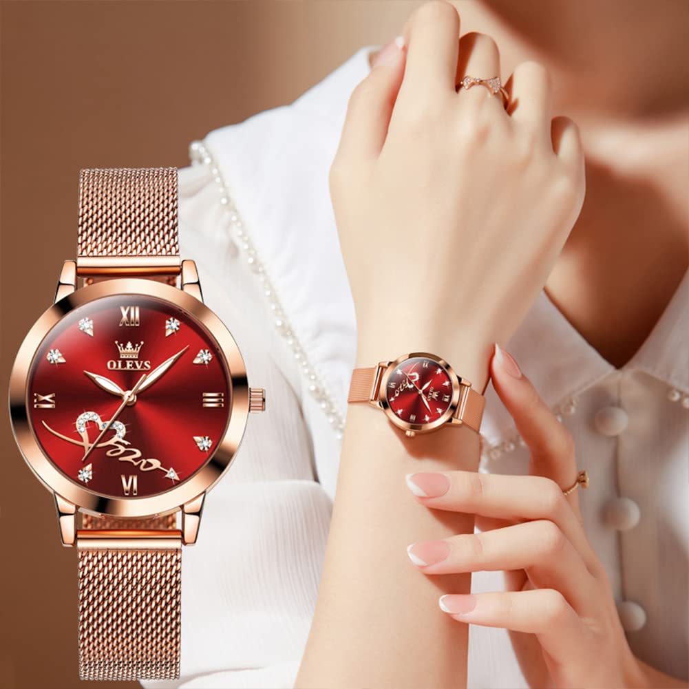 Foto 6 pulgar | Reloj Olevs para Mujer Correa De Malla De Oro Rosa A La Moda Impermeable - Venta Internacional