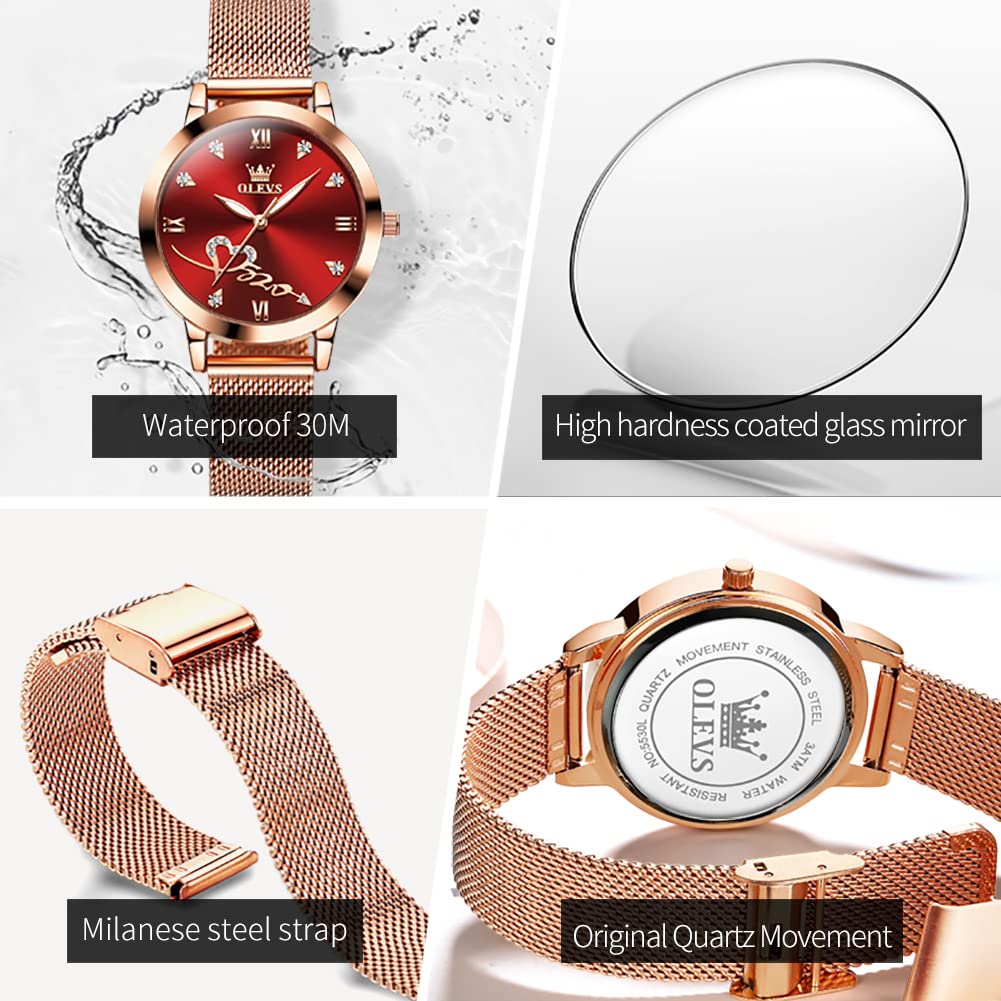 Foto 7 pulgar | Reloj Olevs para Mujer Correa De Malla De Oro Rosa A La Moda Impermeable - Venta Internacional