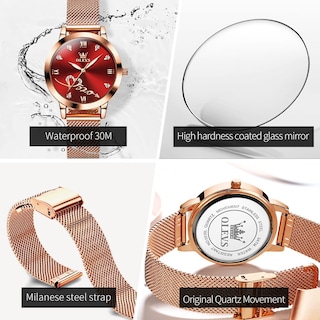 Foto 6 | Reloj Olevs para Mujer Correa De Malla De Oro Rosa A La Moda Impermeable - Venta Internacional