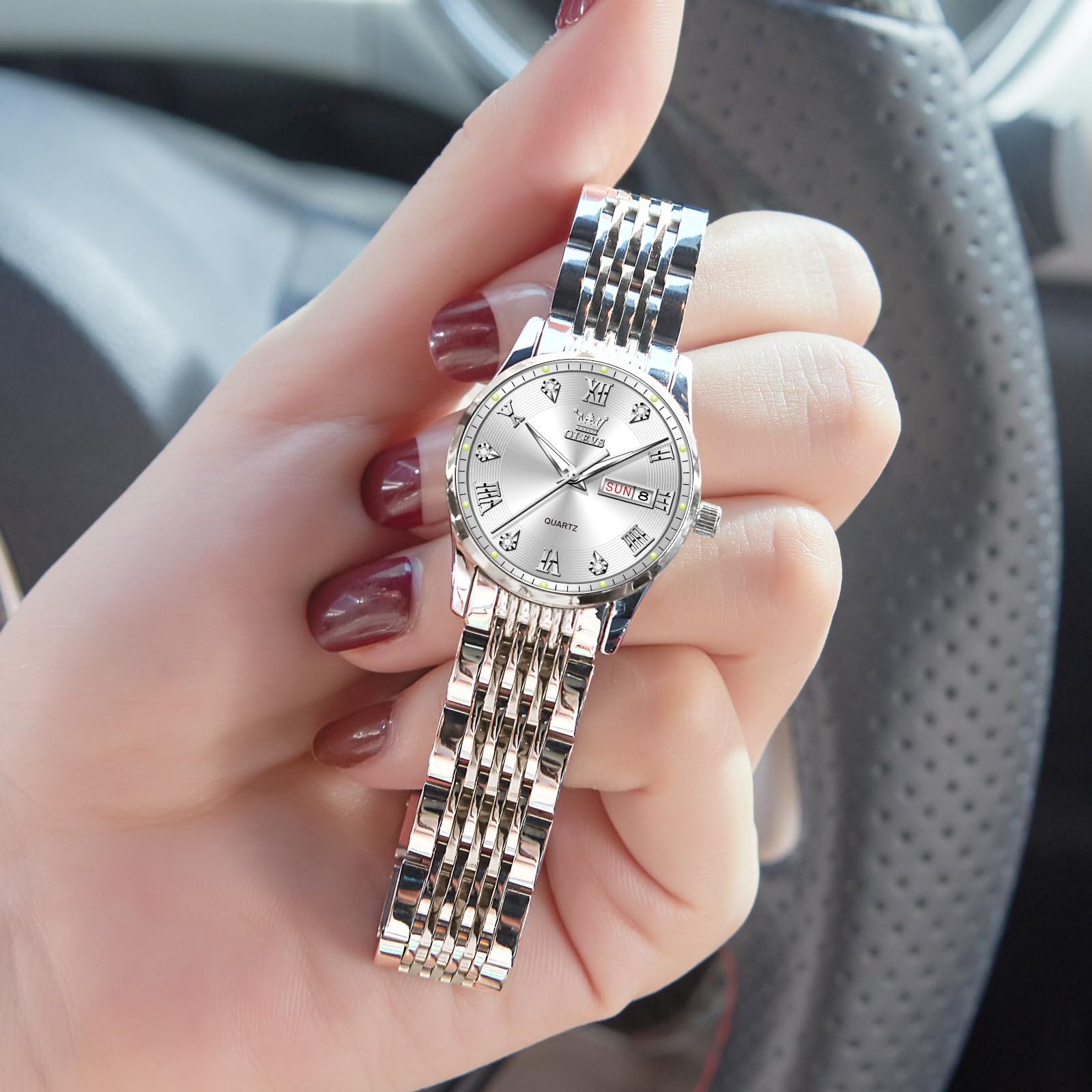 Foto 8 pulgar | Reloj Olevs Silver De Acero Inoxidable Impermeable Para Mujer - Venta Internacional