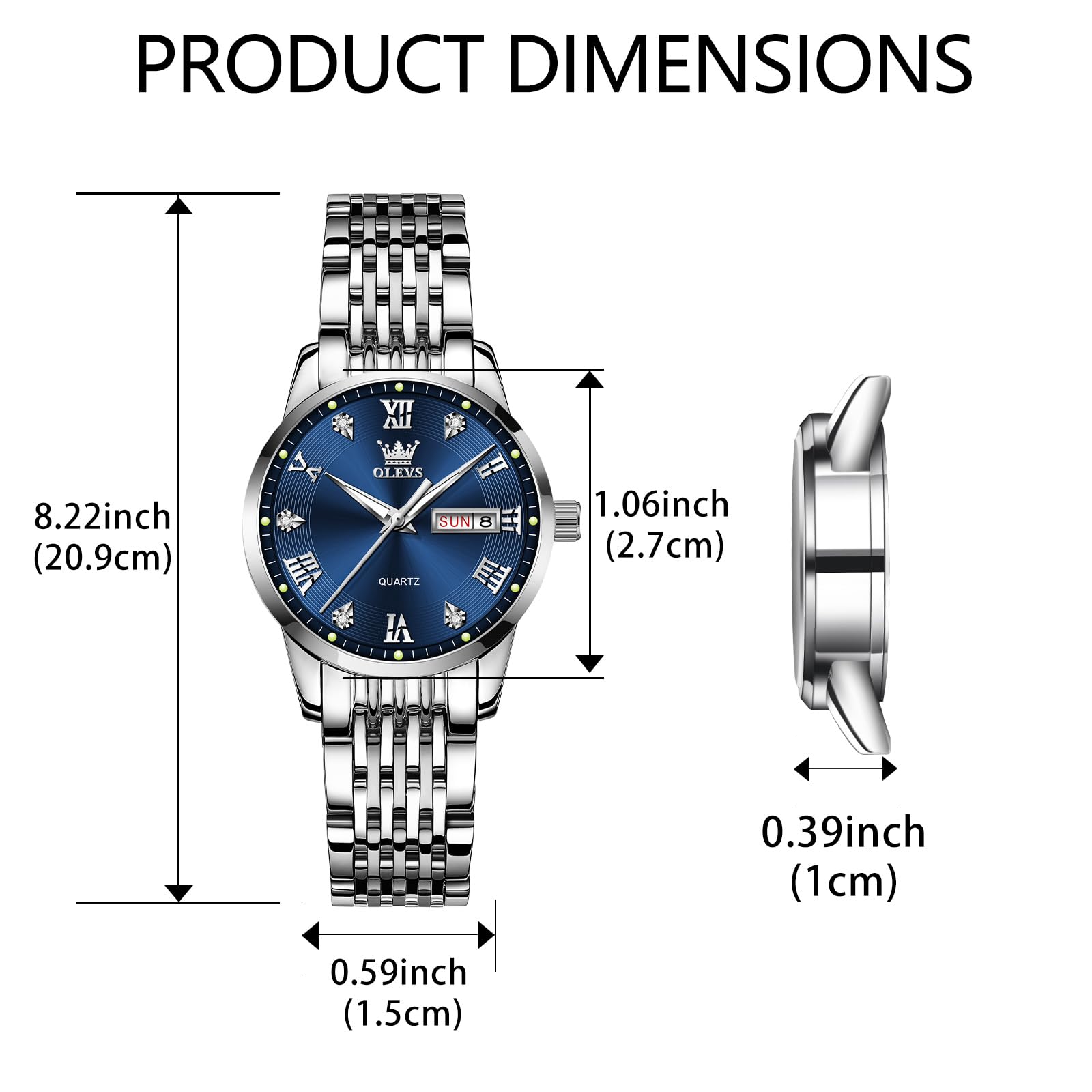 Foto 7 pulgar | Reloj Olevs Plateado De Acero Inoxidable Con Esfera Azul Para Mujer - Venta Internacional.
