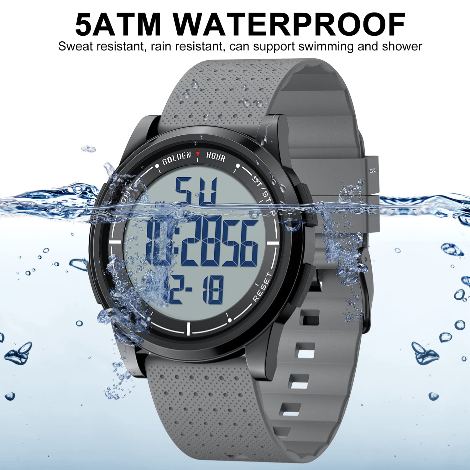 Foto 6 pulgar | Reloj Digital Golden Hour Ultradelgado E Impermeable Para Hombre, Gris - Venta Internacional.