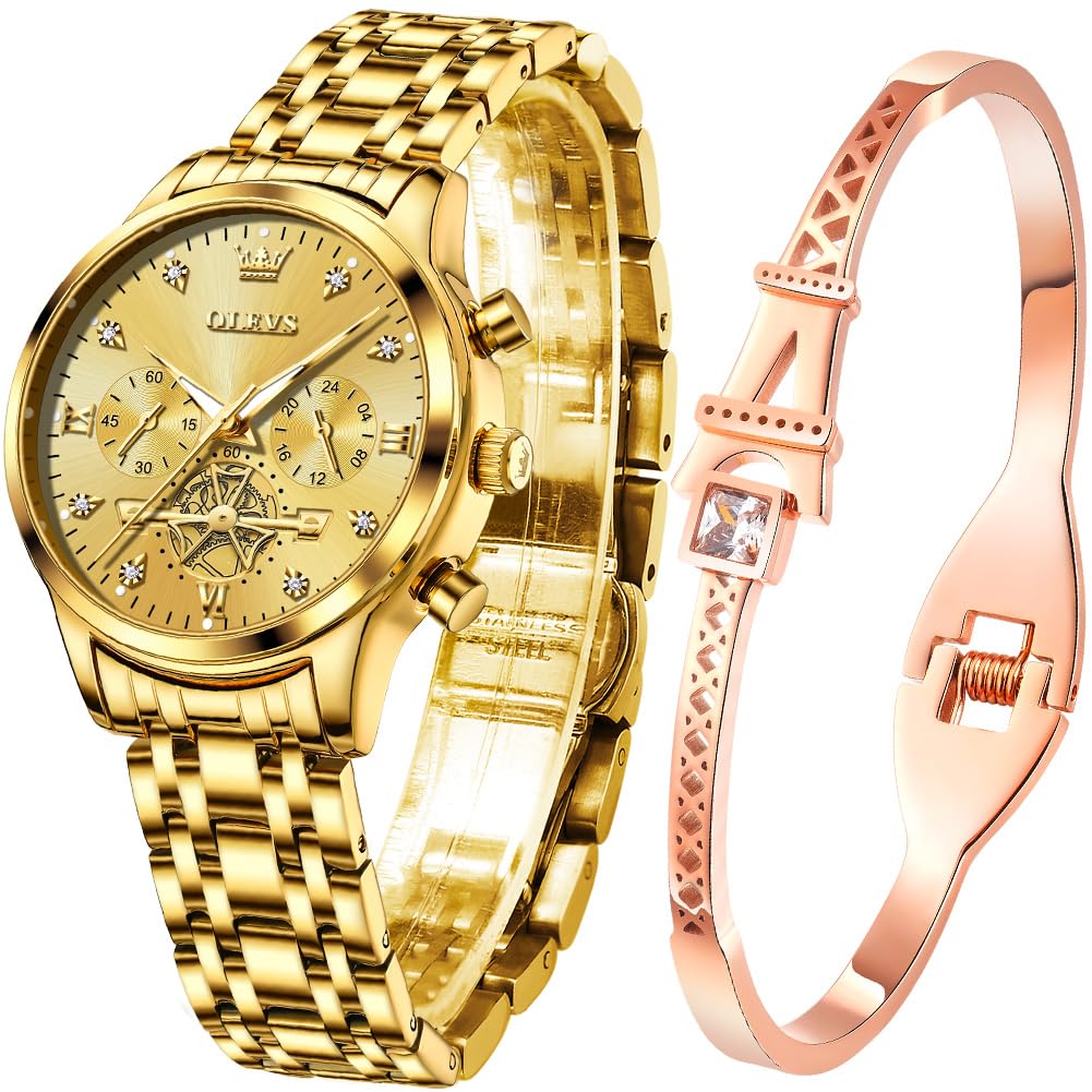 Foto 2 pulgar | Reloj Olevs Con Cronógrafo Impermeable Para Mujer Y Conjunto De Pulsera - Venta Internacional.