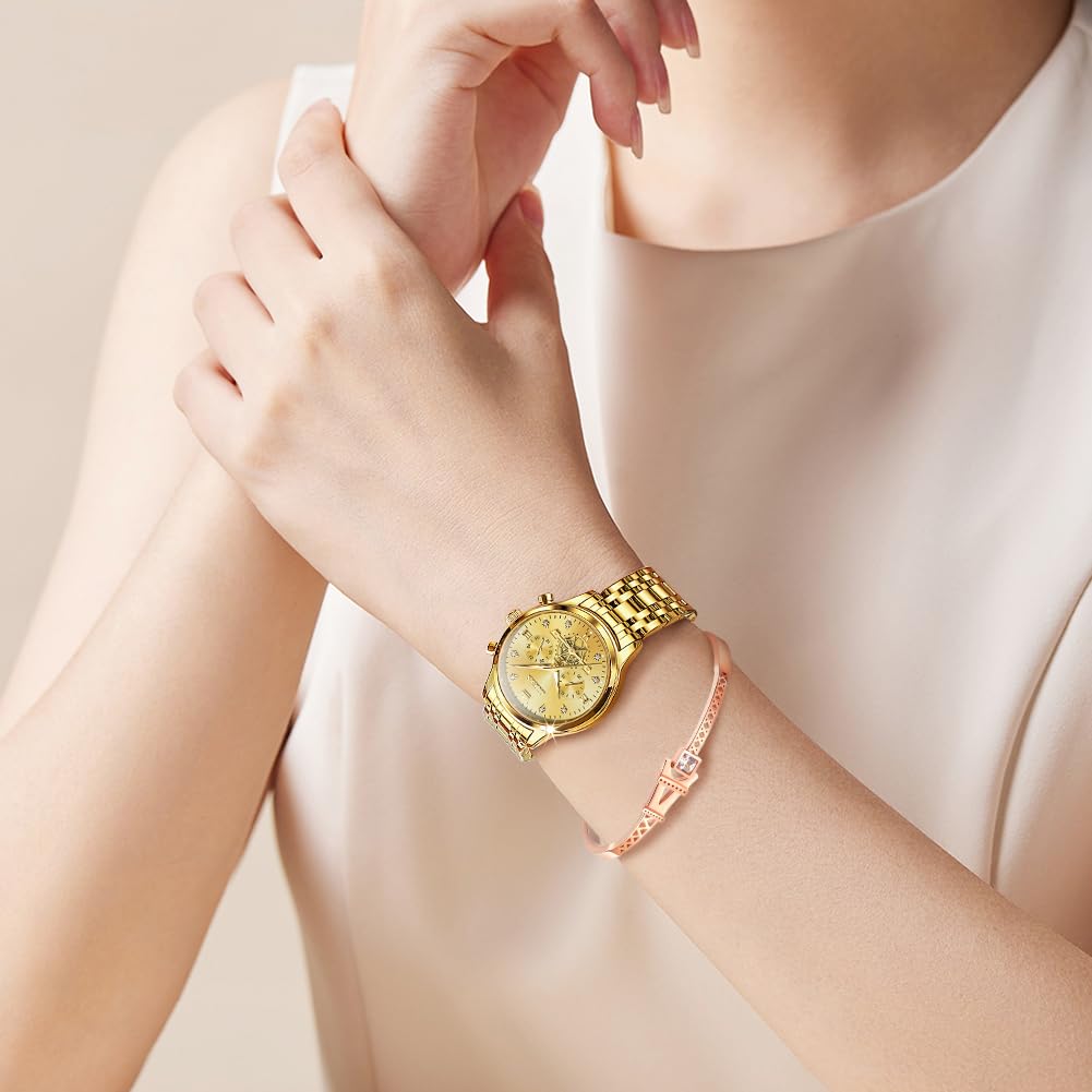 Foto 4 pulgar | Reloj Olevs Con Cronógrafo Impermeable Para Mujer Y Conjunto De Pulsera - Venta Internacional.