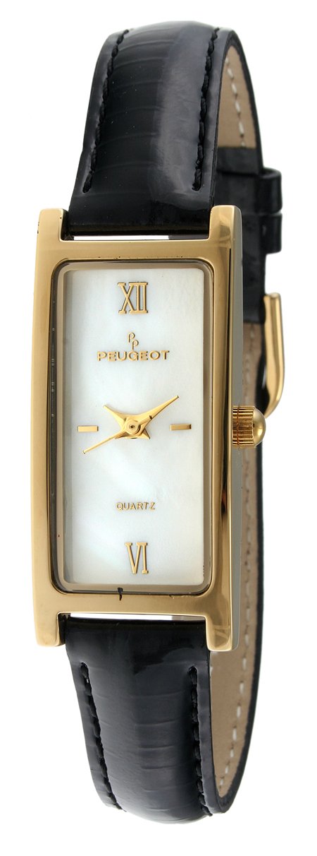 Foto 2 pulgar | Reloj Peugeot 3017bk Delgado De Piel Negra Chapado En Oro De 14 Quilates Para Mujer - Venta Internacional.